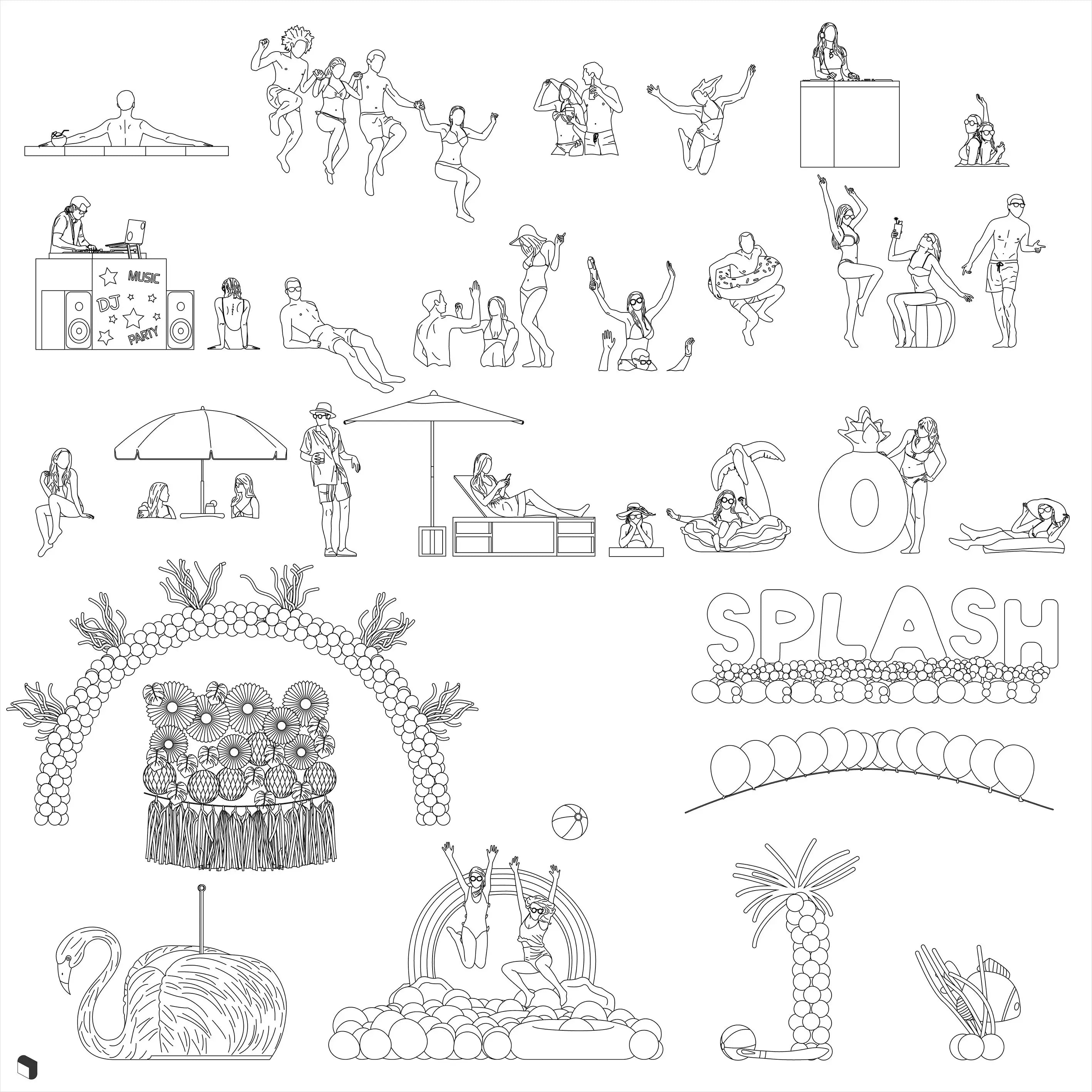Cad Pool Party People Digital Artwork drawings | Toffu Co