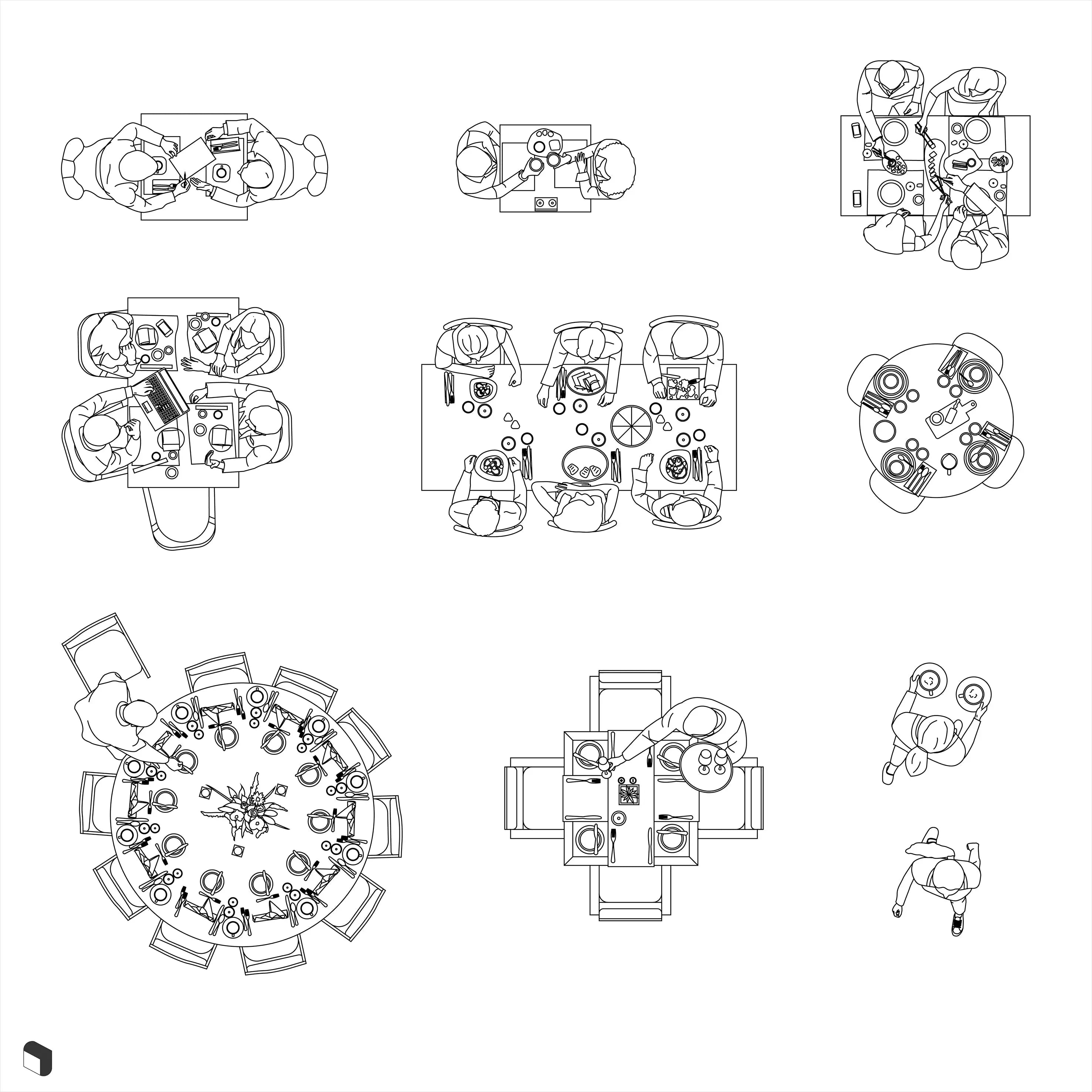 Cad Restaurant People Top View Digital Artwork drawings | Toffu Co