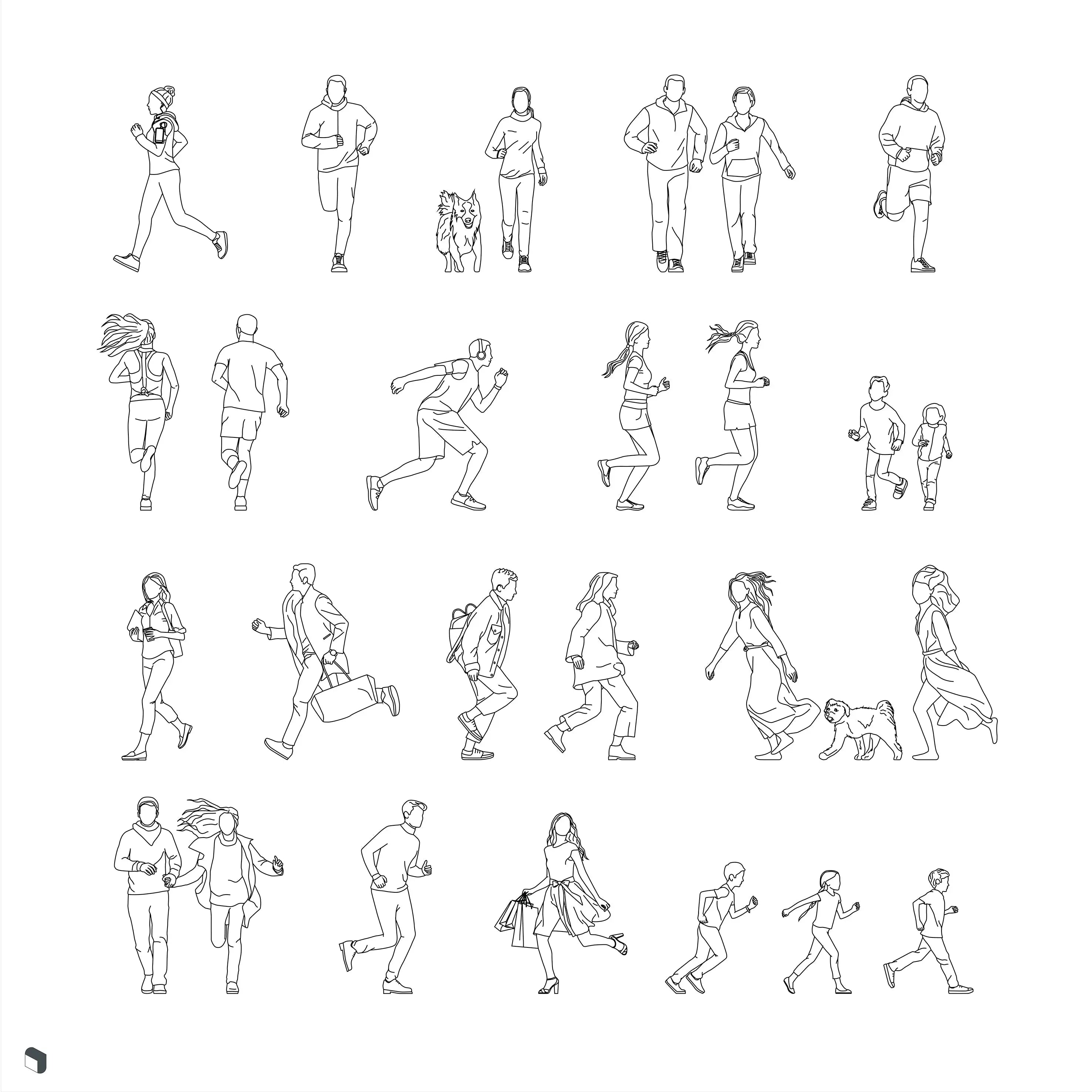 Cad Running People Digital Artwork drawings | Toffu Co
