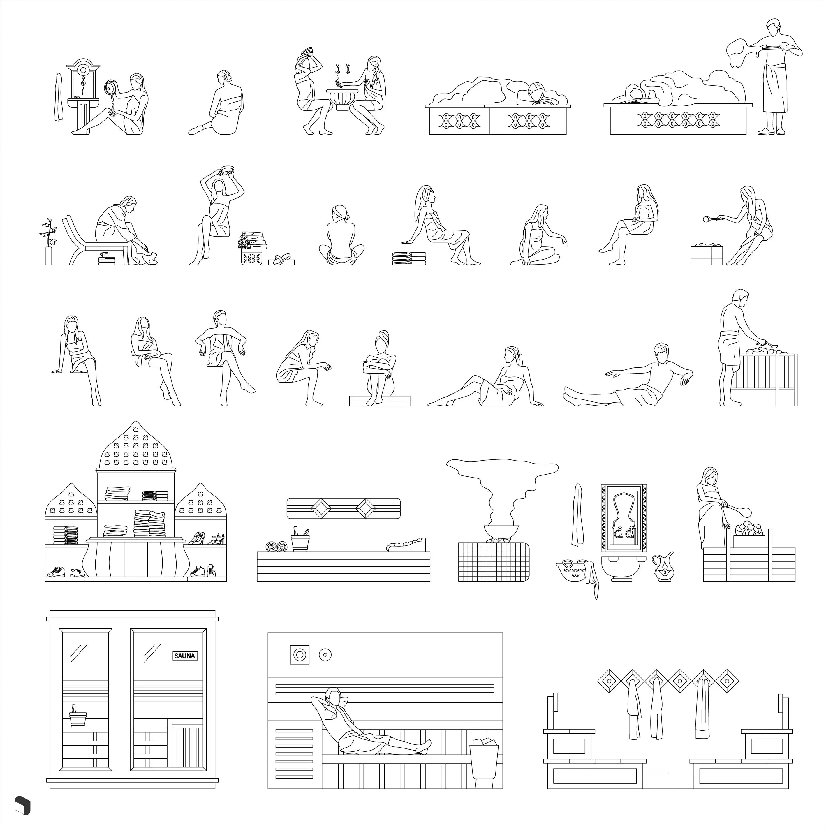 Cad Sauna & Bath People Digital Artwork drawings | Toffu Co