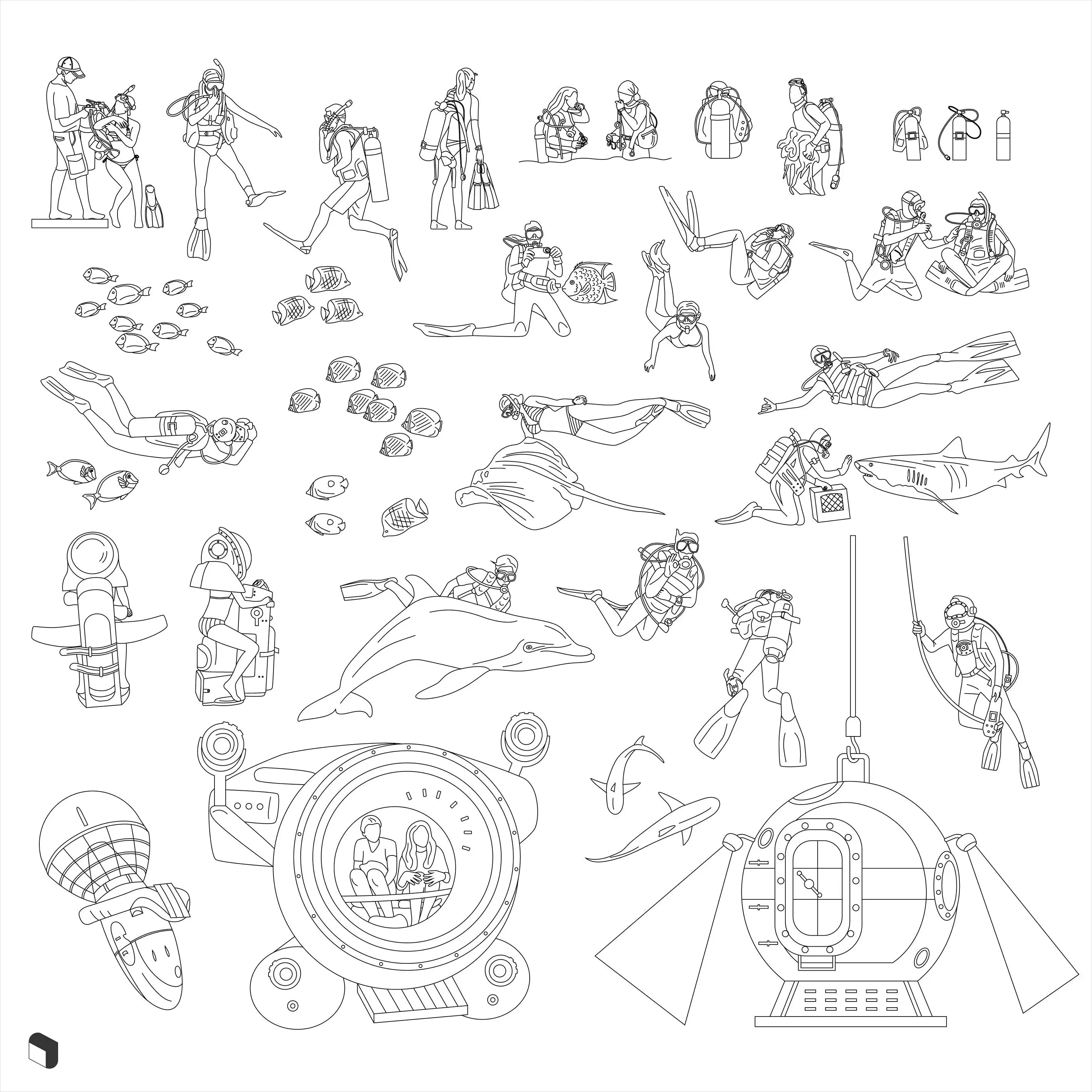 Cad Scuba Diving Digital Artwork drawings | Toffu Co