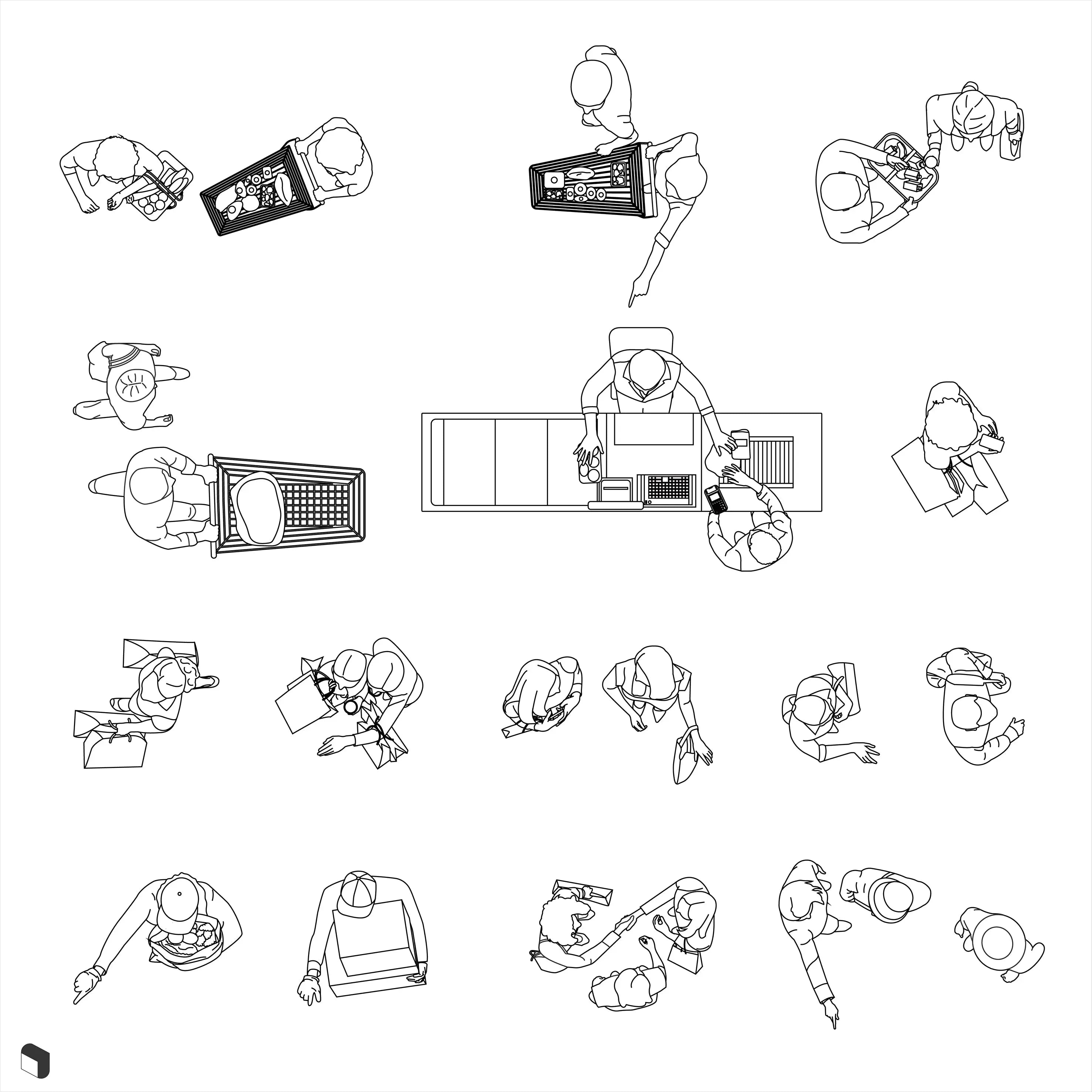 Cad Shopping People Top View Digital Artwork drawings | Toffu Co
