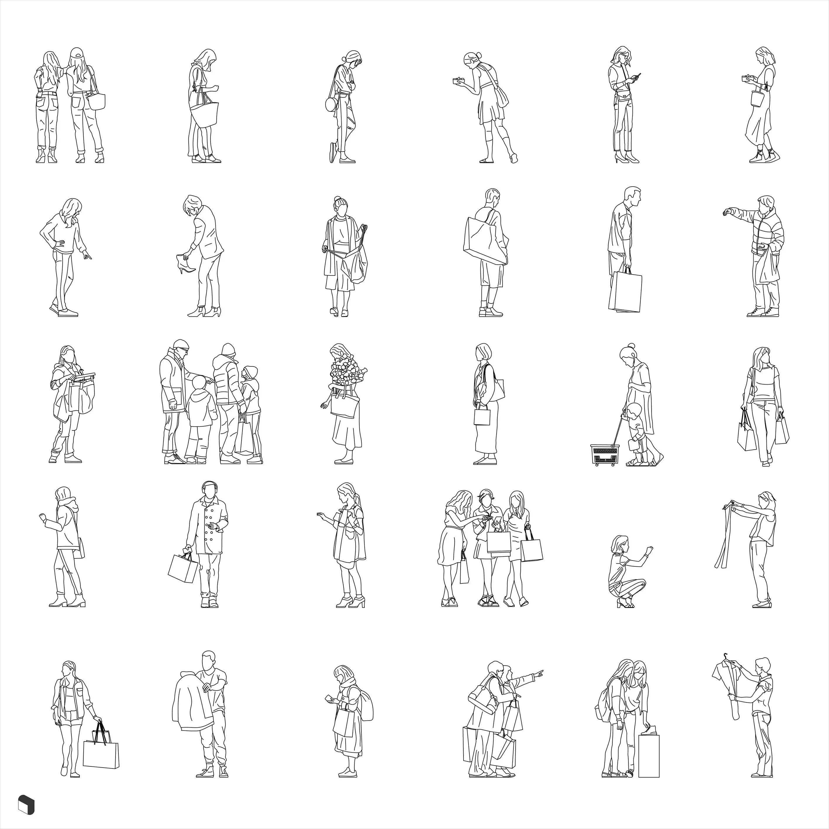 Cad People Shopping 2 Digital Artwork drawings | Toffu Co