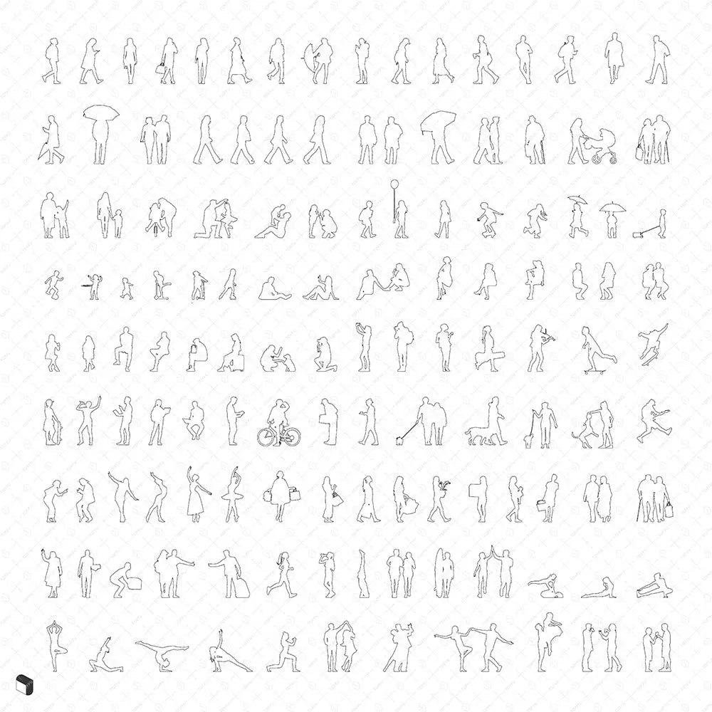 Cad People Silhouettes Digital Artwork drawings | Toffu Co