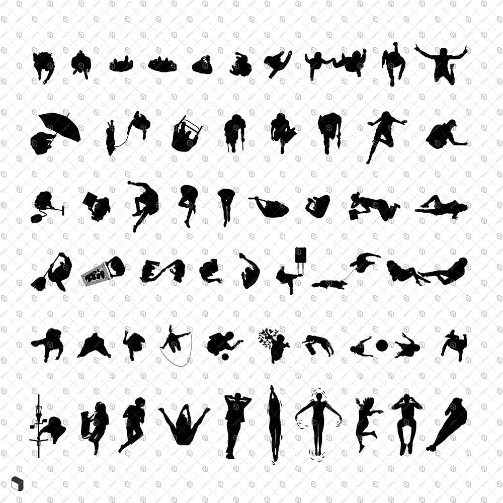 Cad People Top View Silhouettes Digital Artwork drawings | Toffu Co