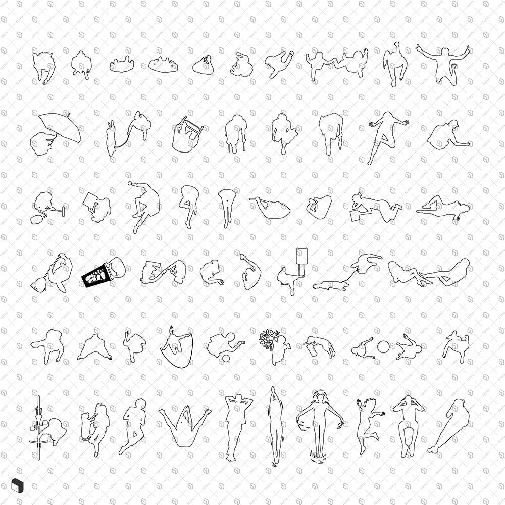 Cad People Top View Silhouettes Digital Artwork drawings | Toffu Co