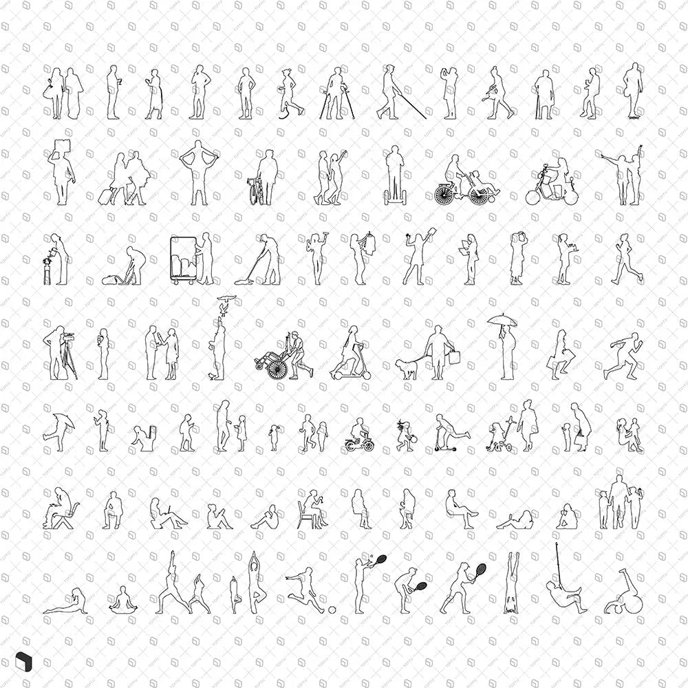 Cad People Silhouettes 2 Digital Artwork drawings | Toffu Co