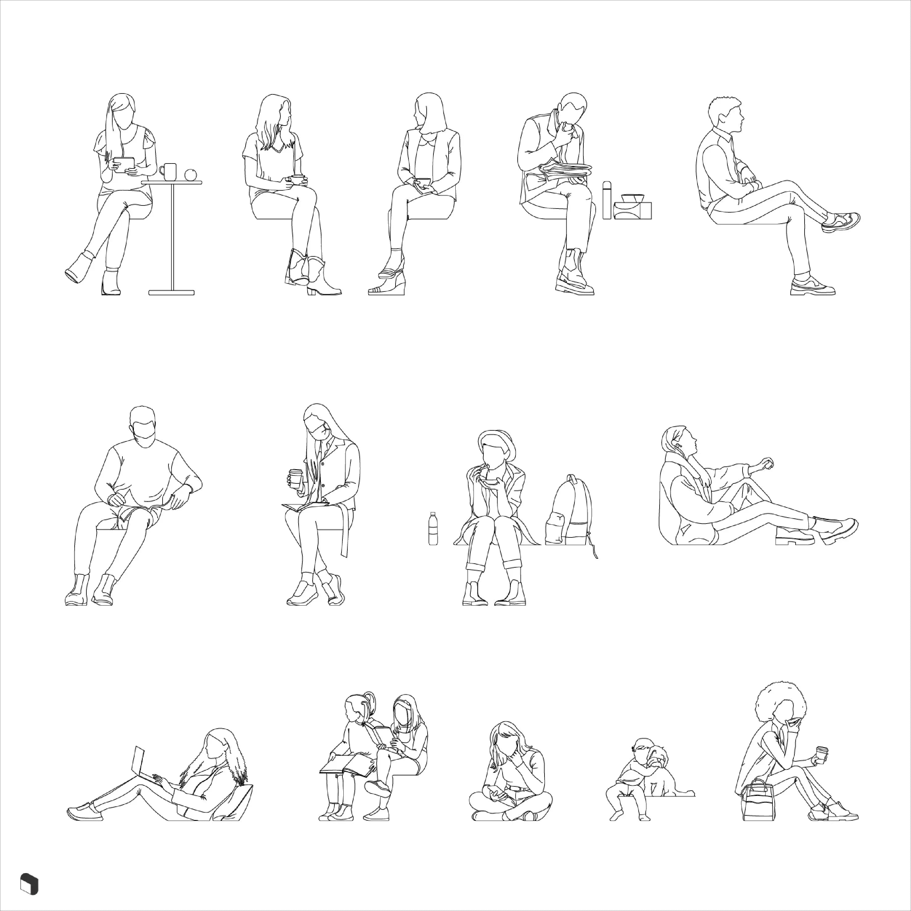 Cad Sitting People drawings | Toffu Co
