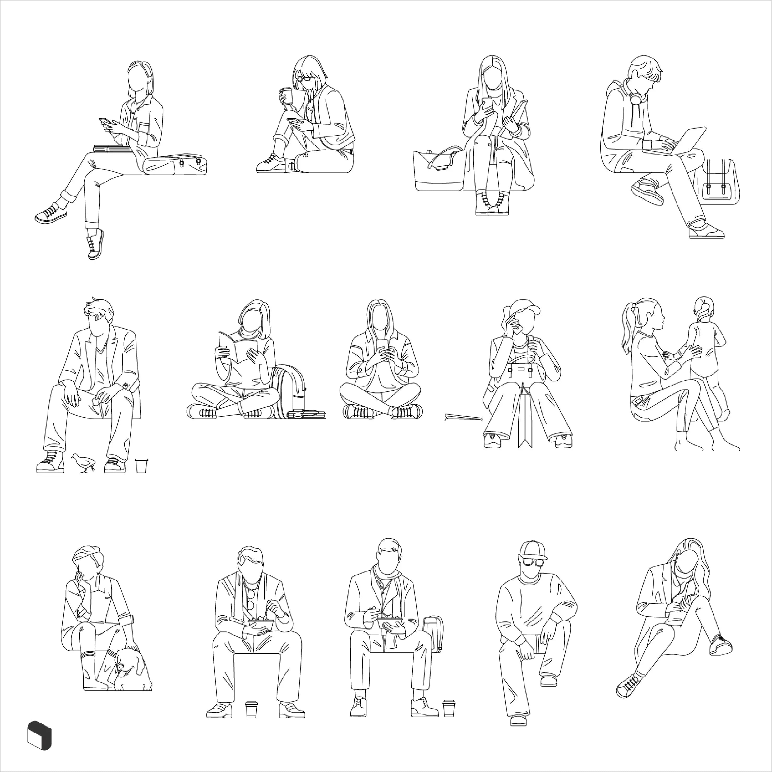 Cad Sitting People 2 Uncategorized drawings | Toffu Co