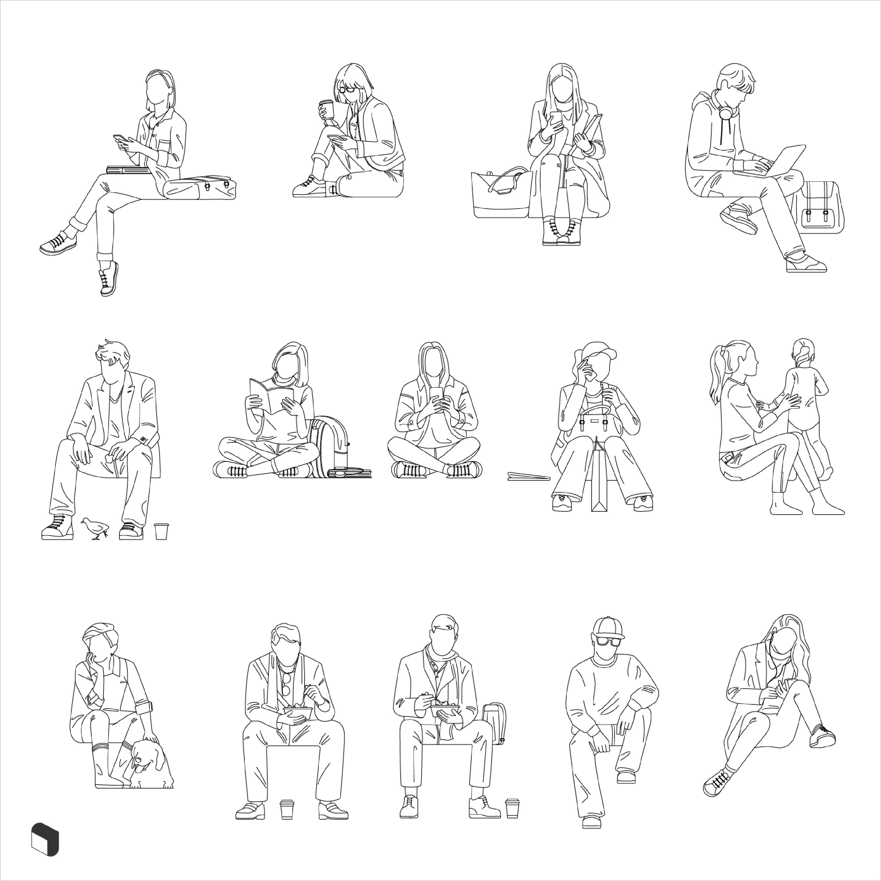 Cad Sitting People 2 DWG | Toffu Co