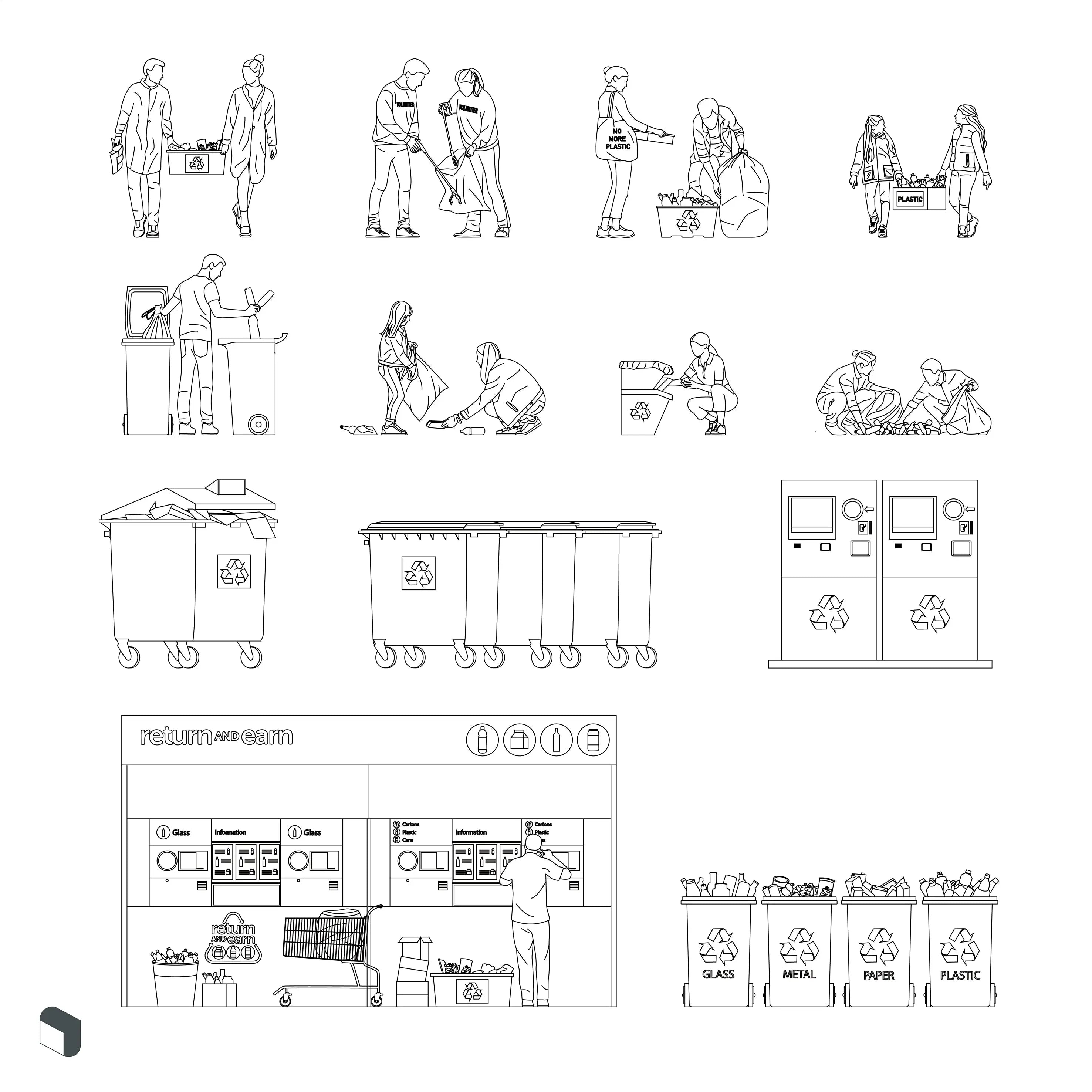 Cad Recycling People Digital Artwork drawings | Toffu Co