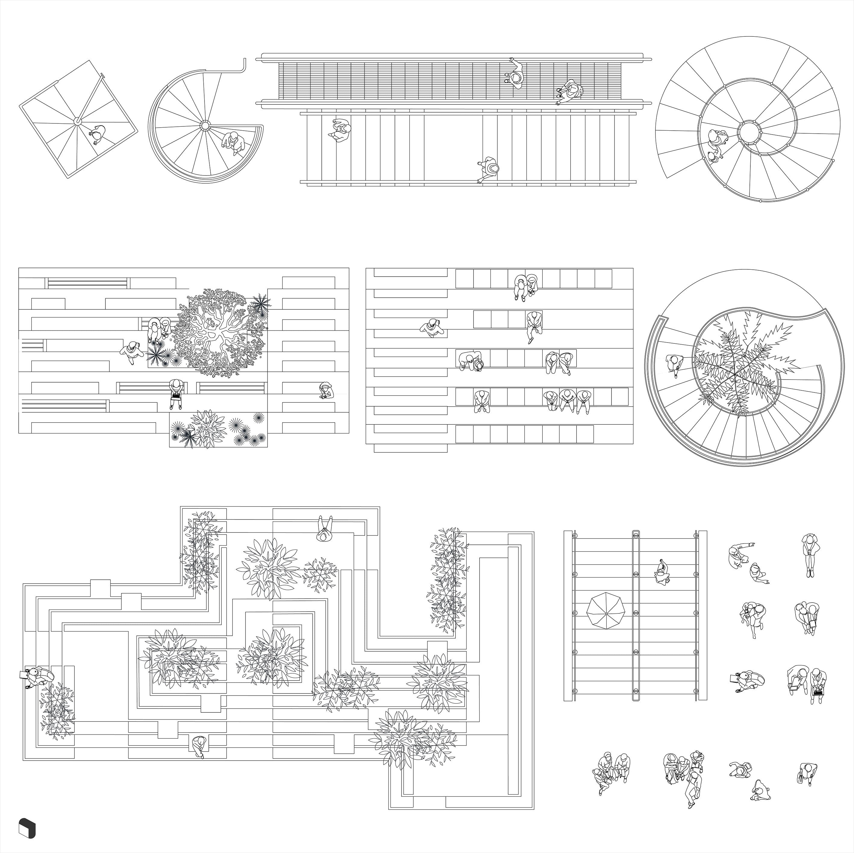 Cad Stairs People Top View DWG | Toffu Co