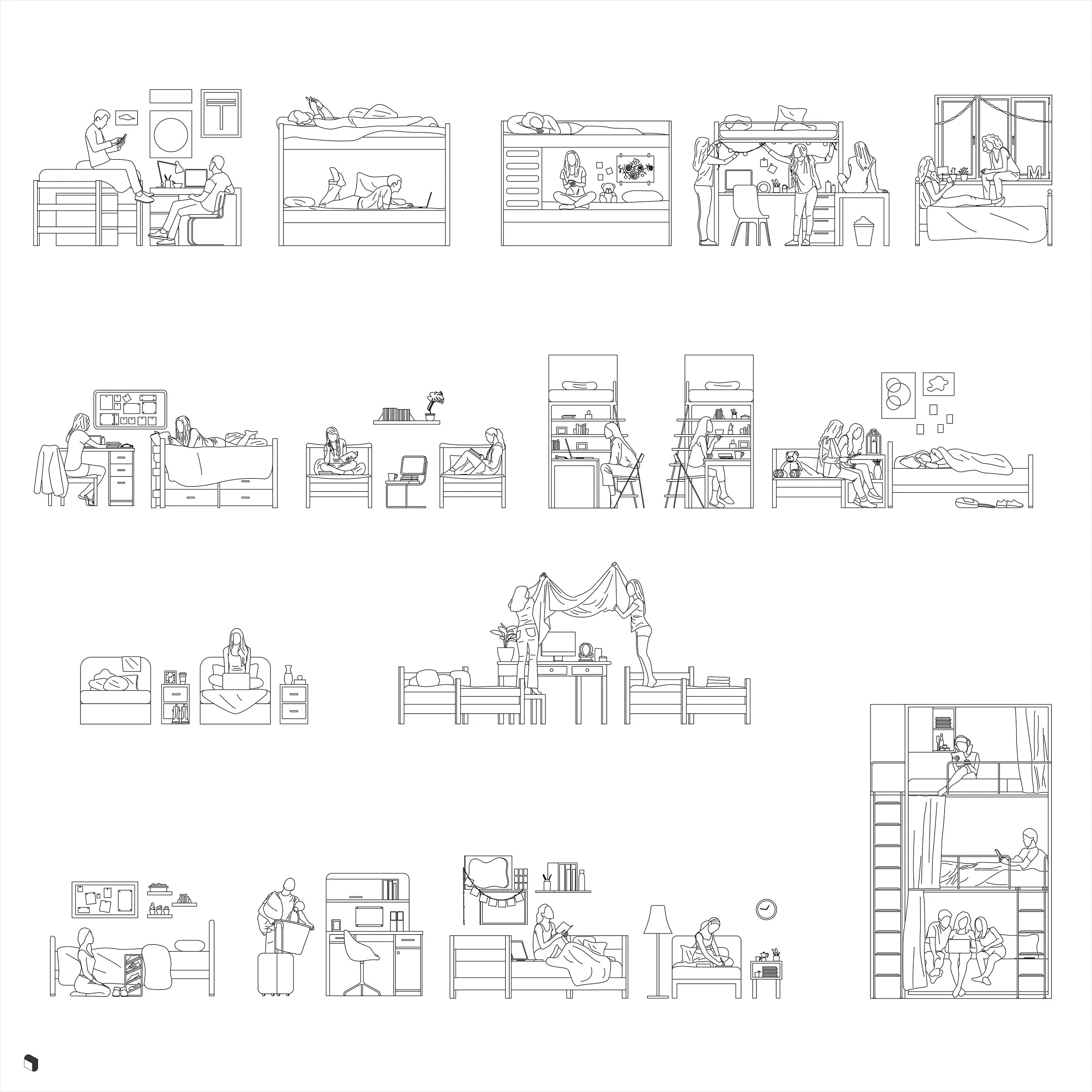 Cad Dorm People Digital Artwork drawings | Toffu Co