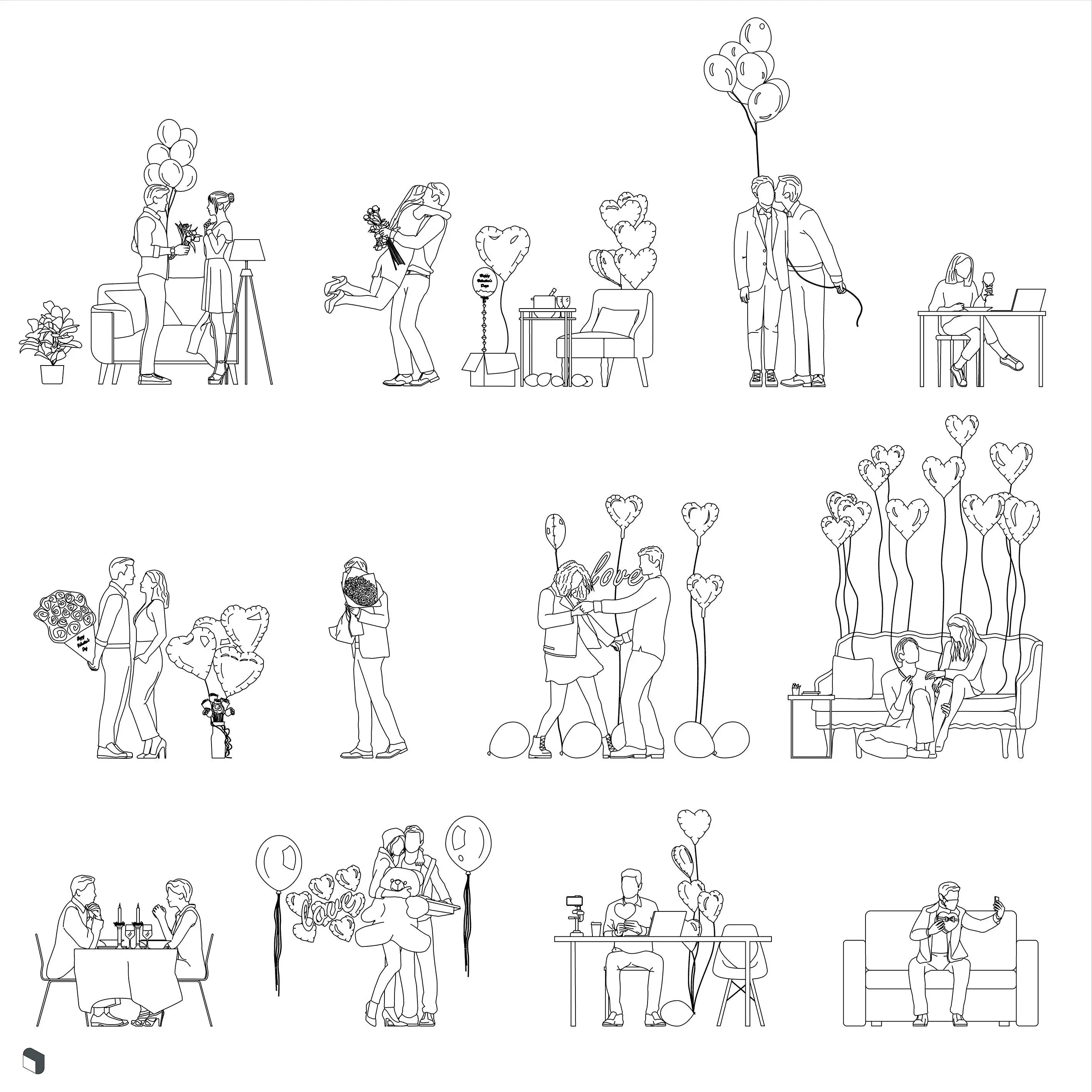Cad Valentine's Day People Digital Artwork drawings | Toffu Co