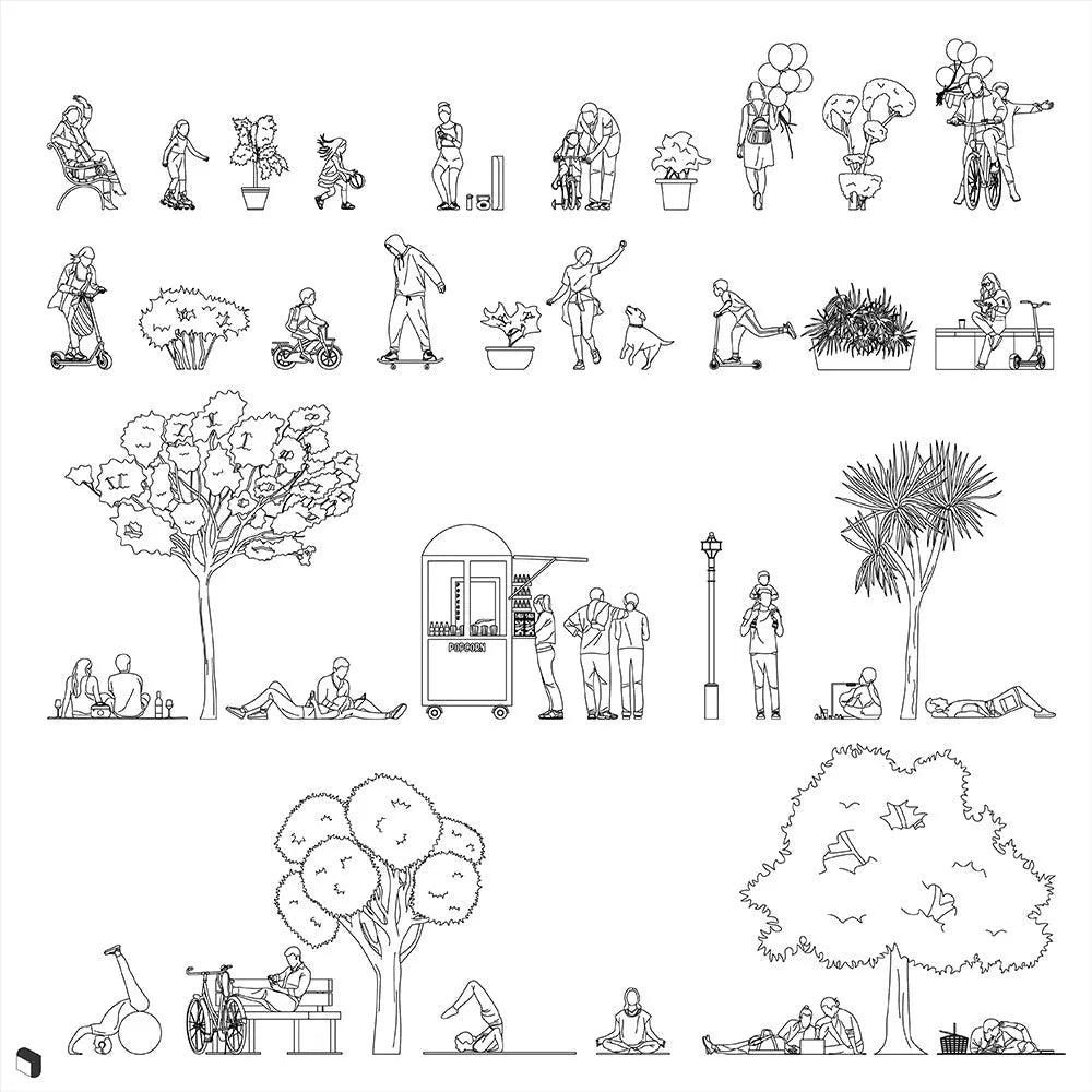 Cad Park Vegetation & People Digital Artwork drawings | Toffu Co