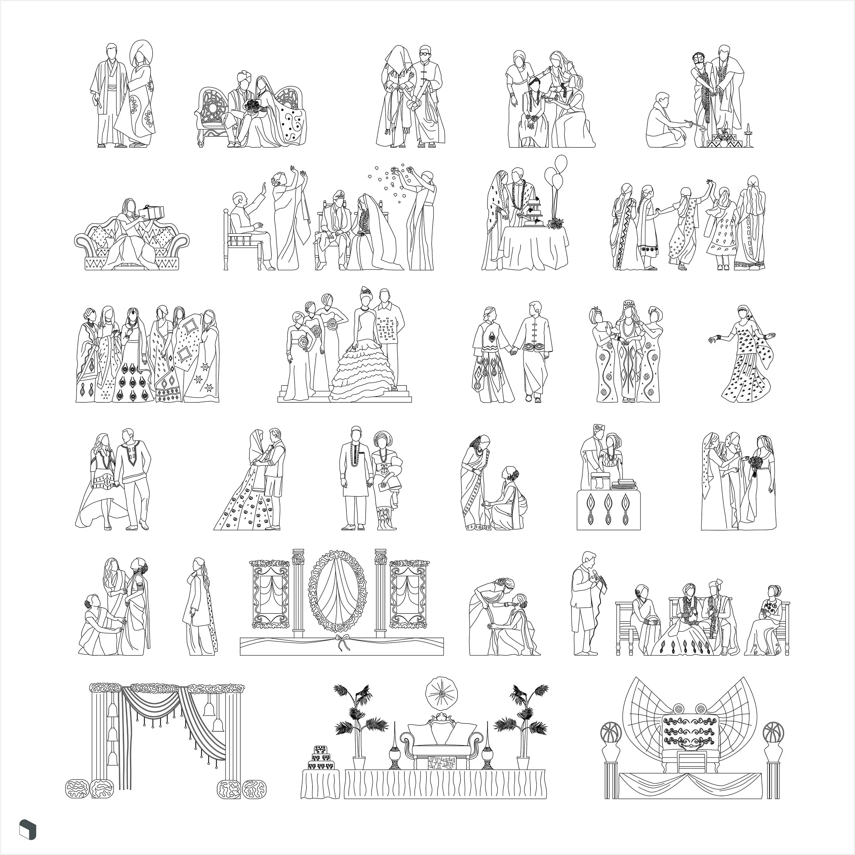 Cad Wedding People 3 Digital Artwork drawings | Toffu Co