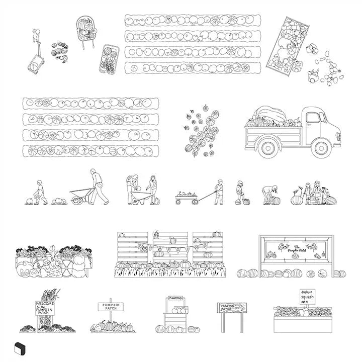 Cad Pumpkin Patch Elevation & Top View Digital Artwork drawings | Toffu Co