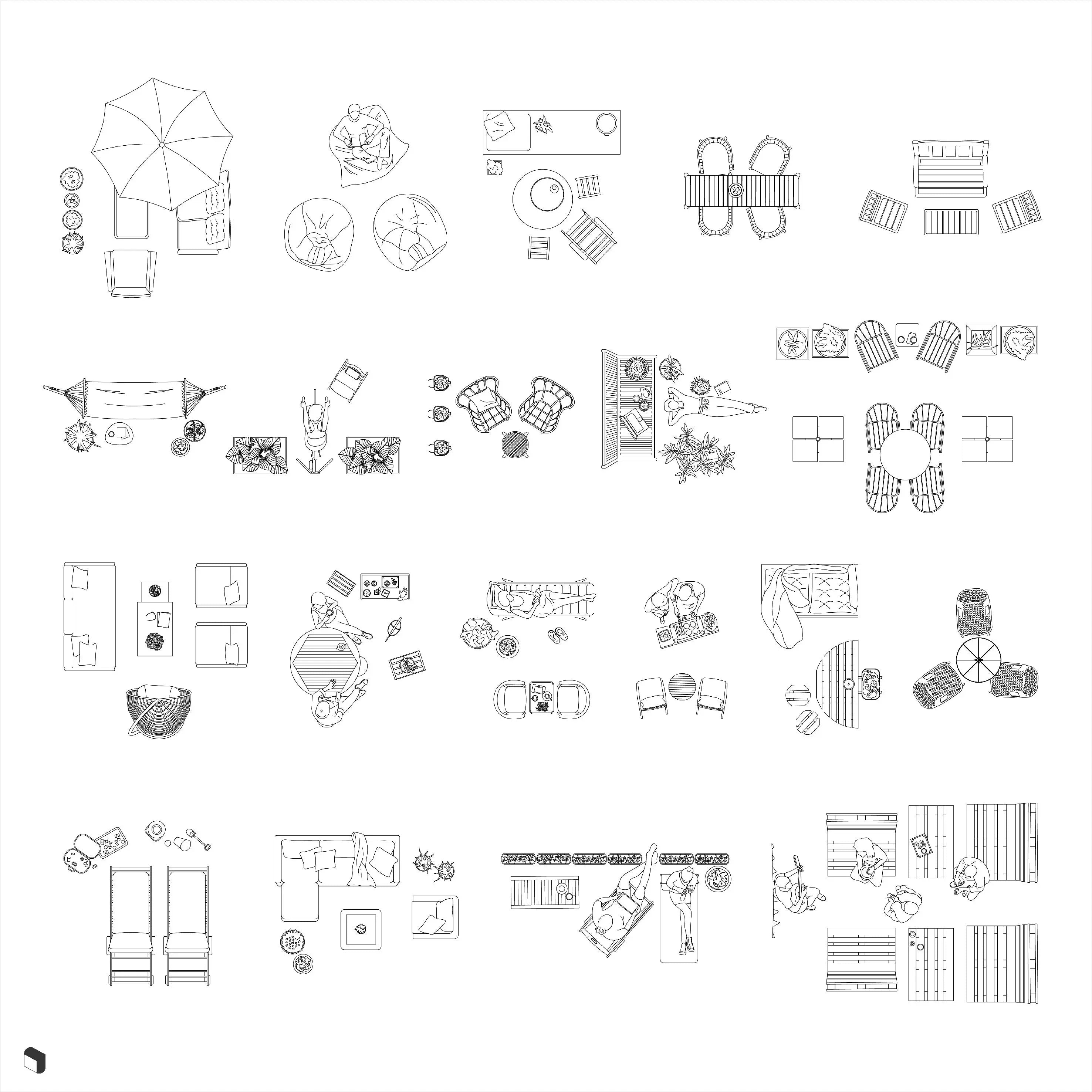 Cad Balcony and Terrace Setups Top View Digital Artwork drawings | Toffu Co