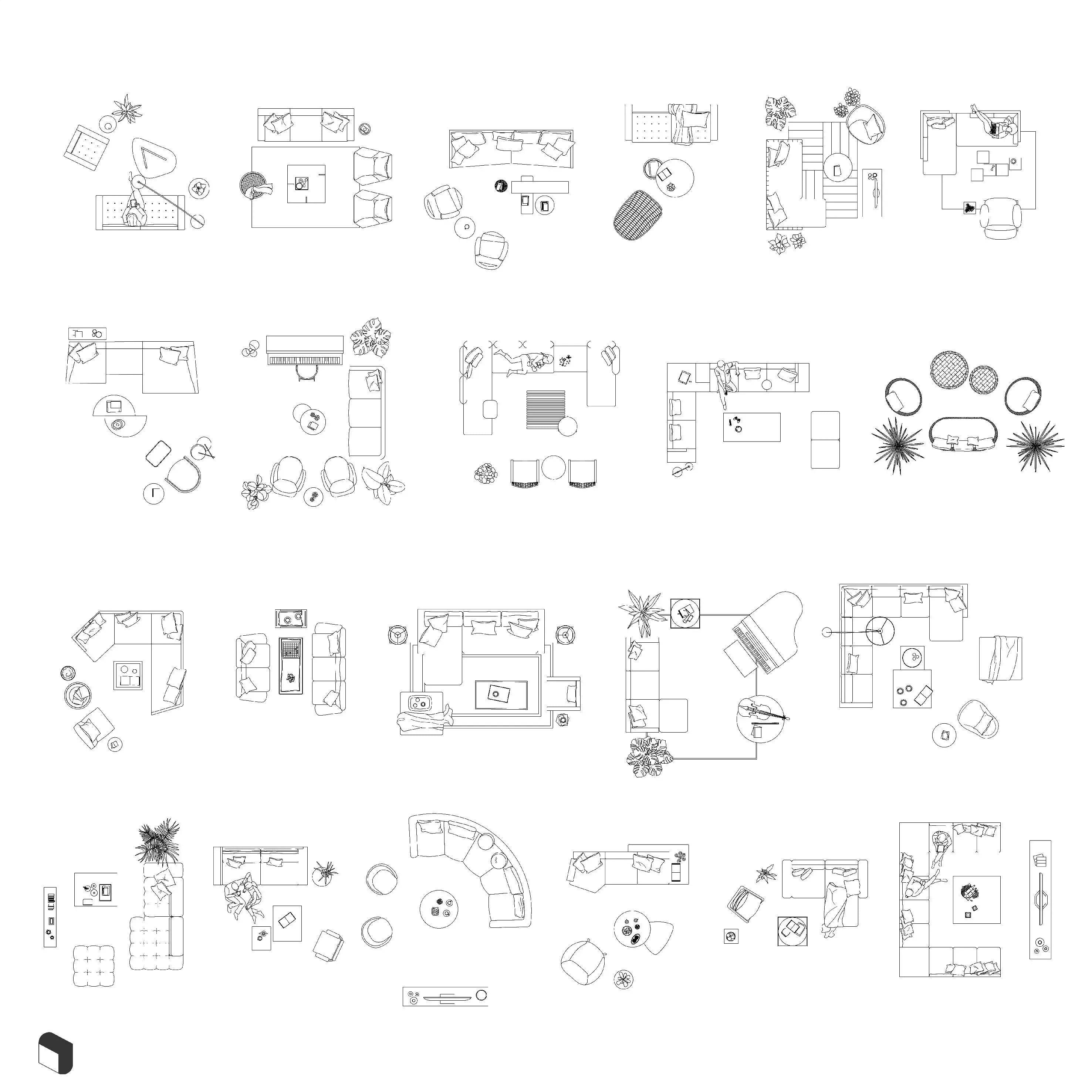 Cad Living Room Furniture Top View Digital Artwork drawings | Toffu Co