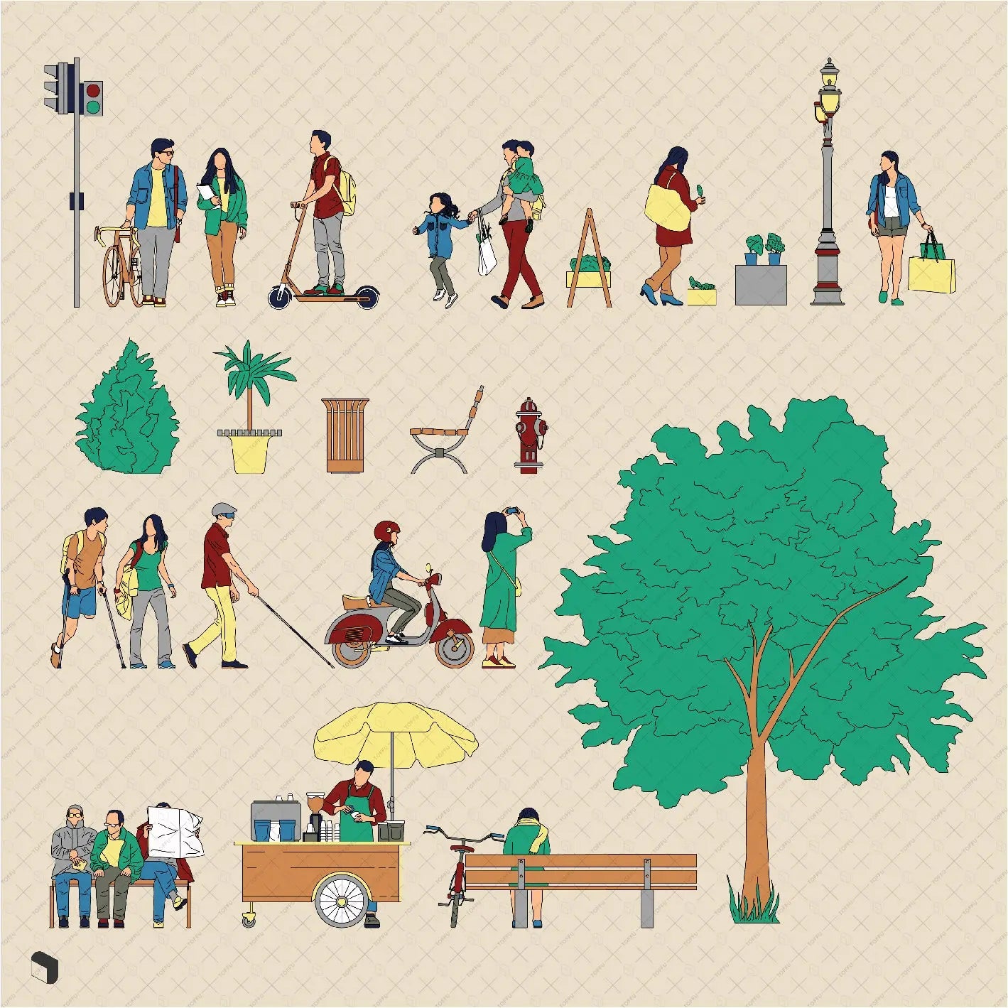 Flat Vector Outlined Street People Digital Artwork drawings | Toffu Co