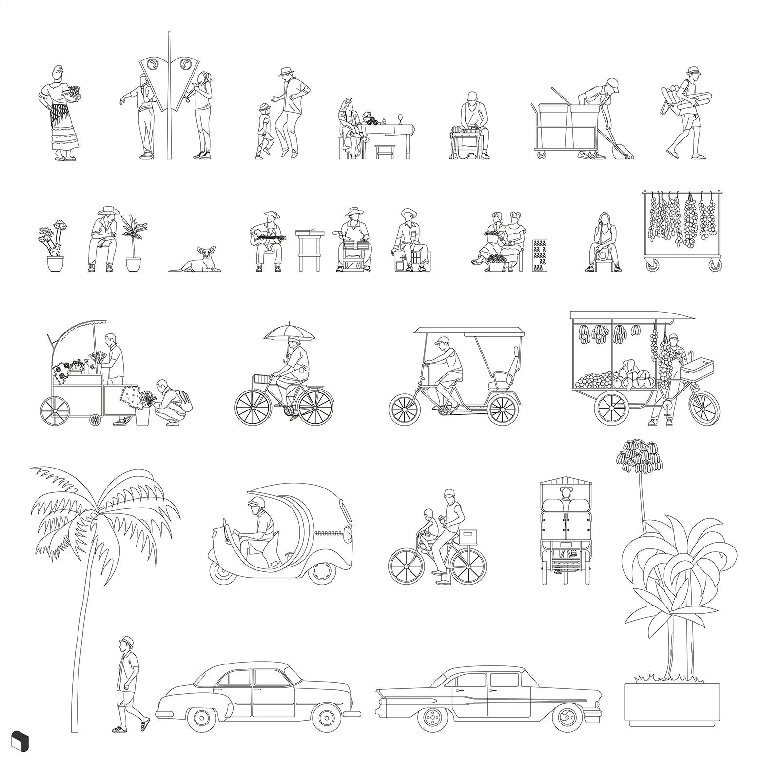 Cad Cuban Streets Digital Artwork drawings | Toffu Co