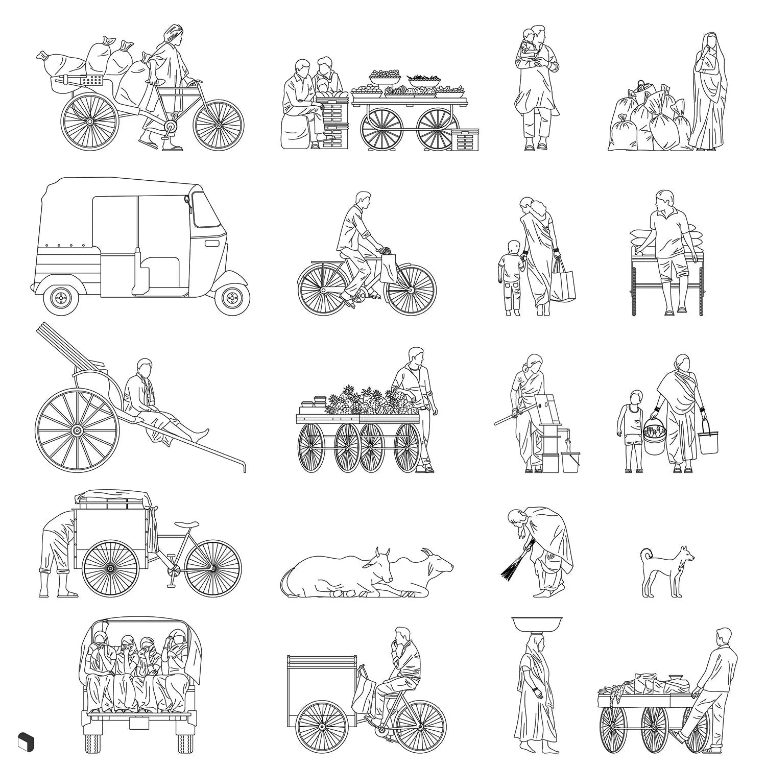 Cad Indian Streets Digital Artwork drawings | Toffu Co