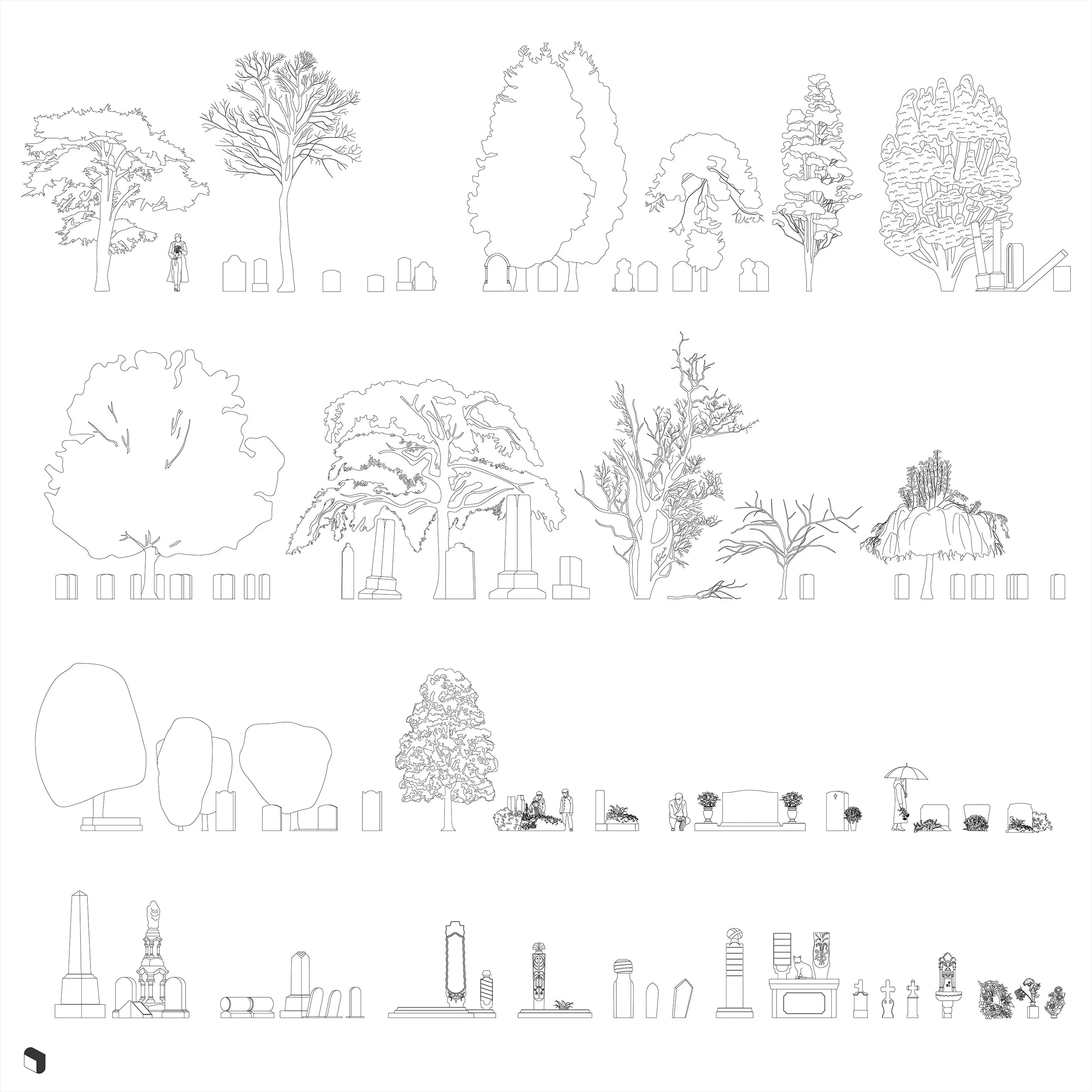 Cad Cemetery Vegetation Digital Artwork drawings | Toffu Co