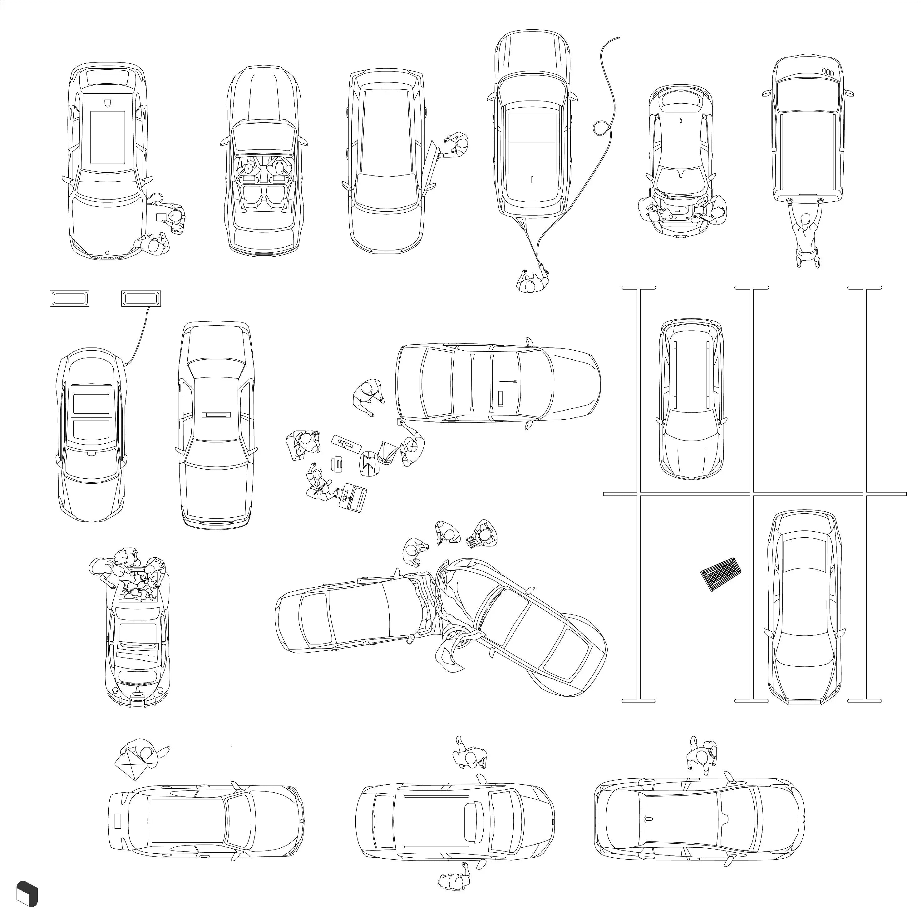 Cad Cars Top View 2 Digital Artwork drawings | Toffu Co