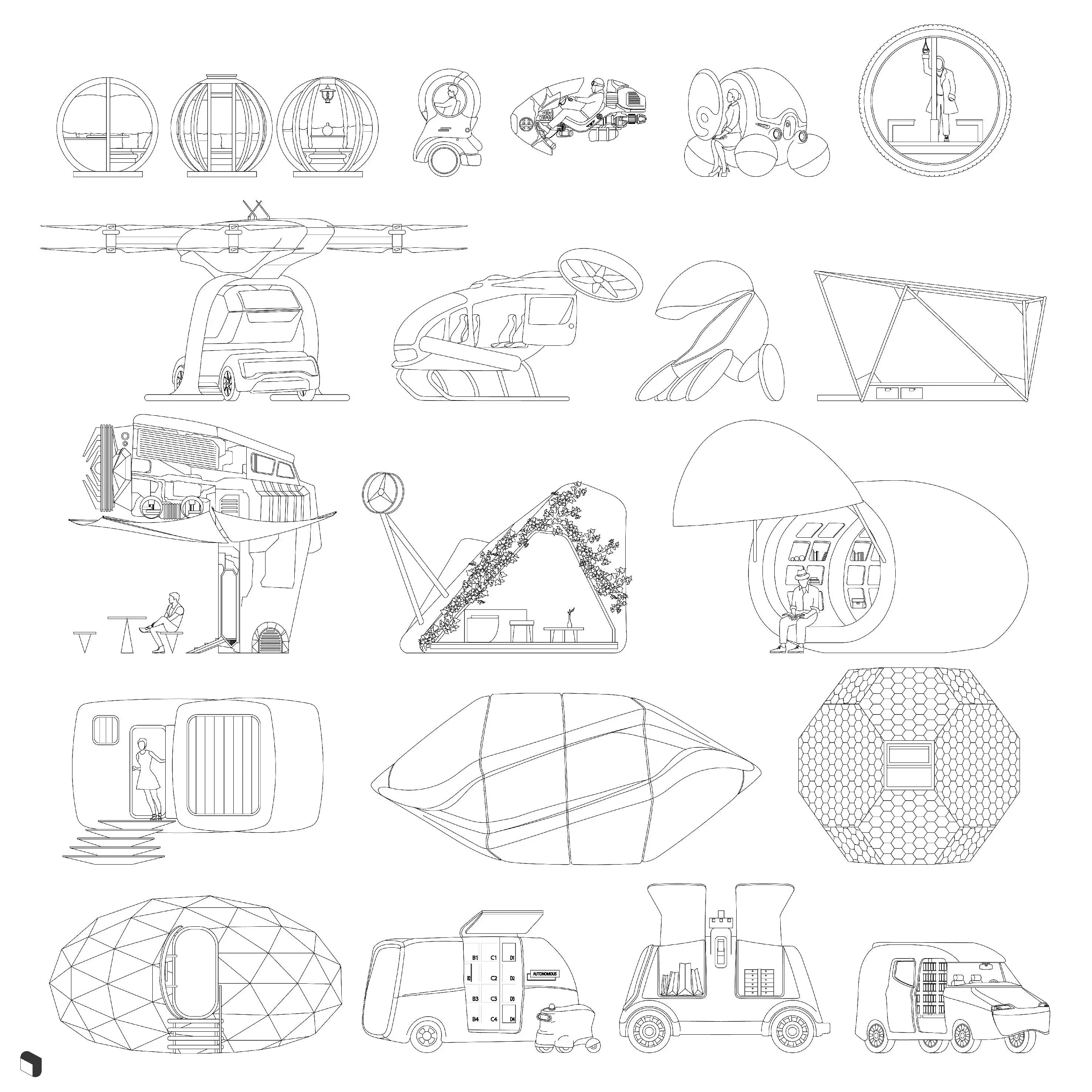 Cad Futuristic Vehicles & Pods Uncategorized drawings | Toffu Co