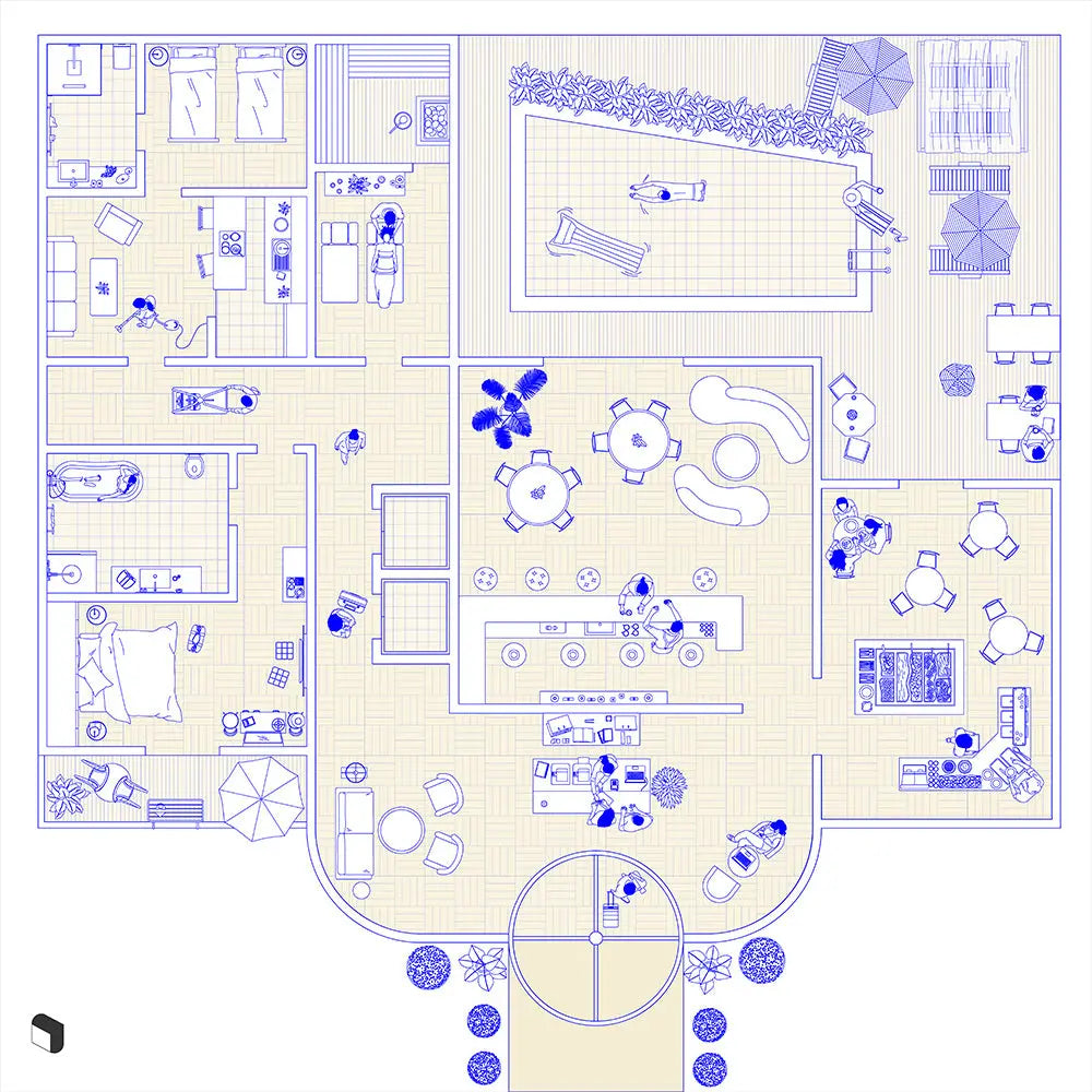 Cad Hotel Setups Top View Digital Artwork drawings | Toffu Co