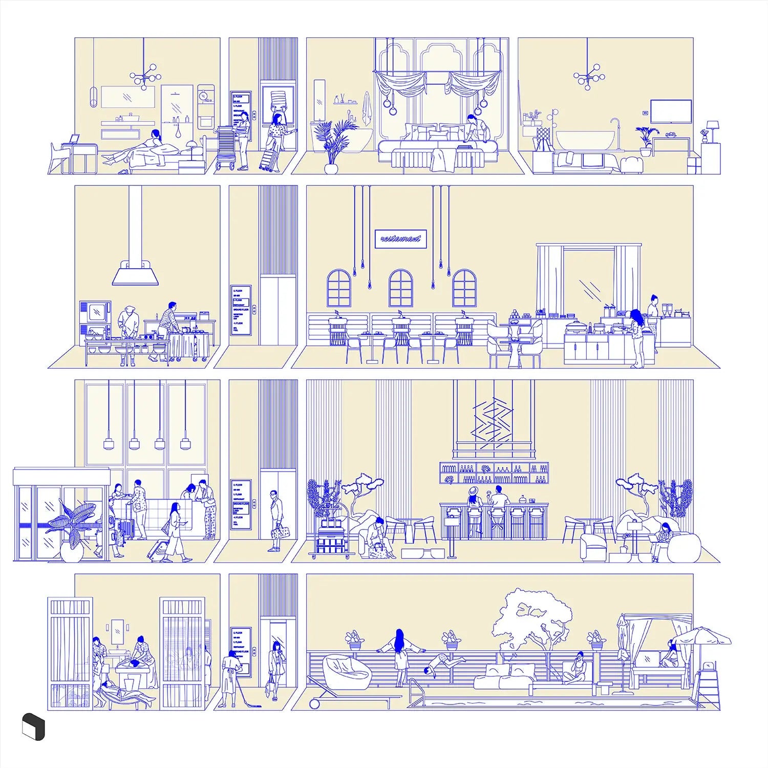 Cad Hotel Section Digital Artwork drawings | Toffu Co