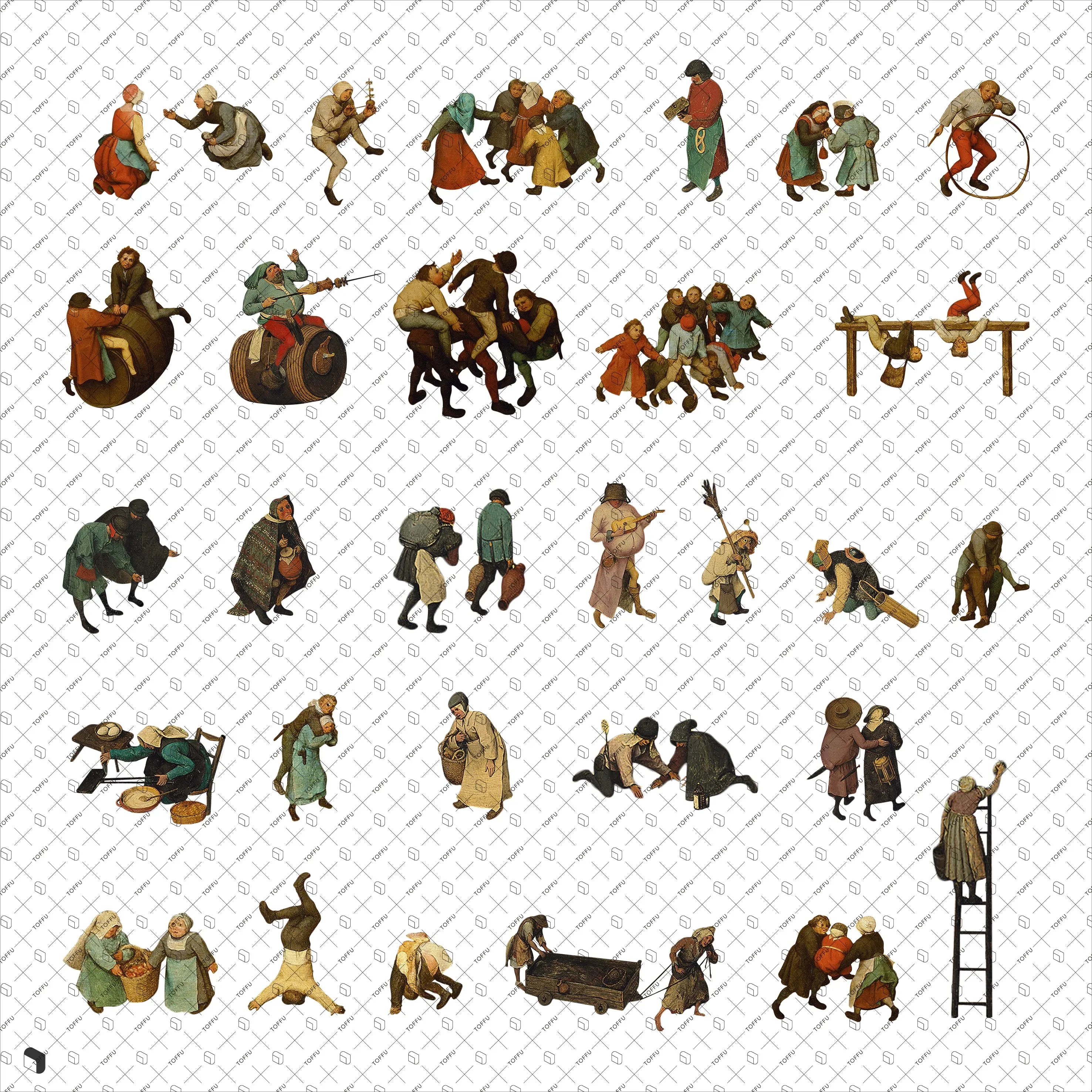 Cutout Pieter Bruegel Paintings Digital Artwork drawings | Toffu Co