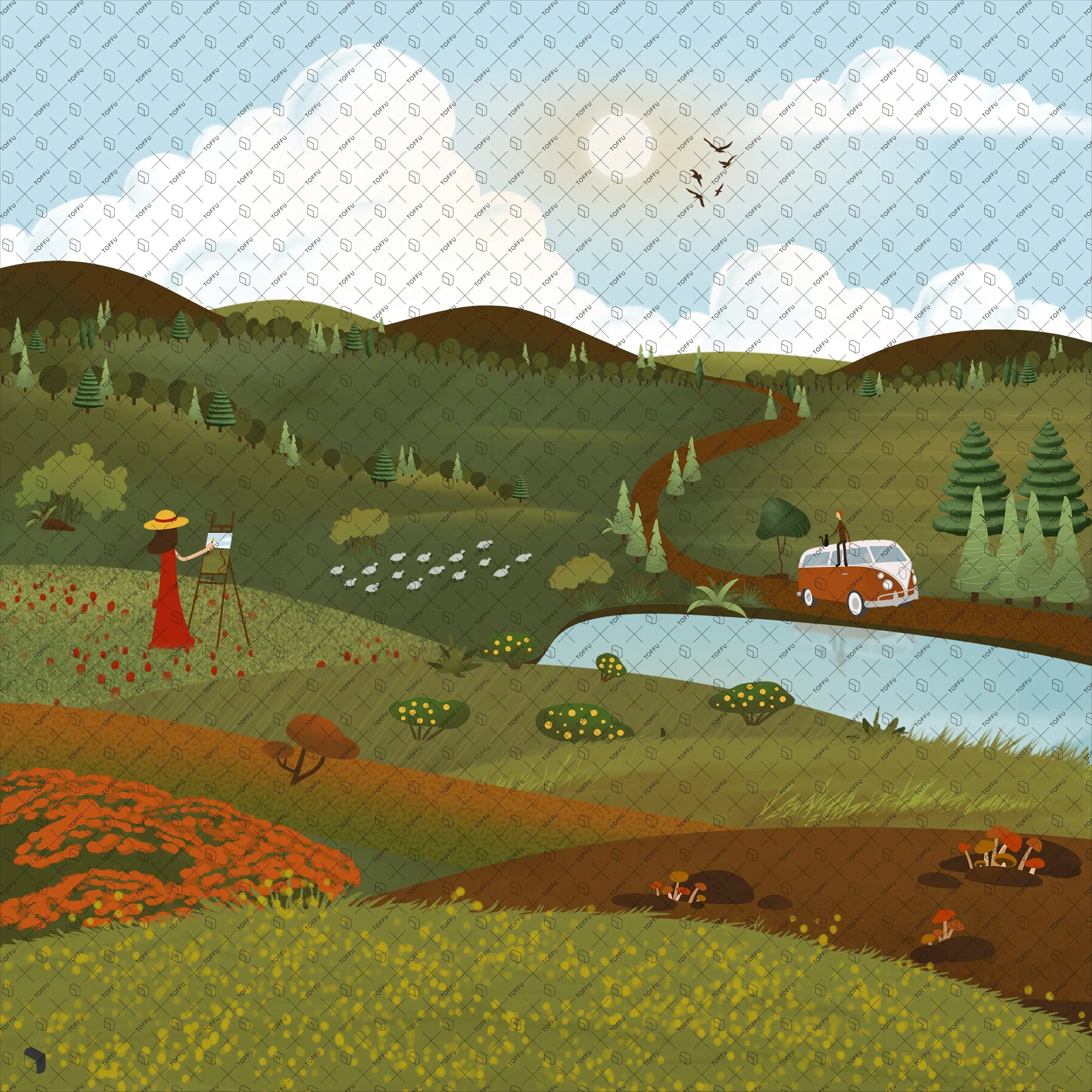 Cutout Coloring Landscape Digital Artwork drawings | Toffu Co