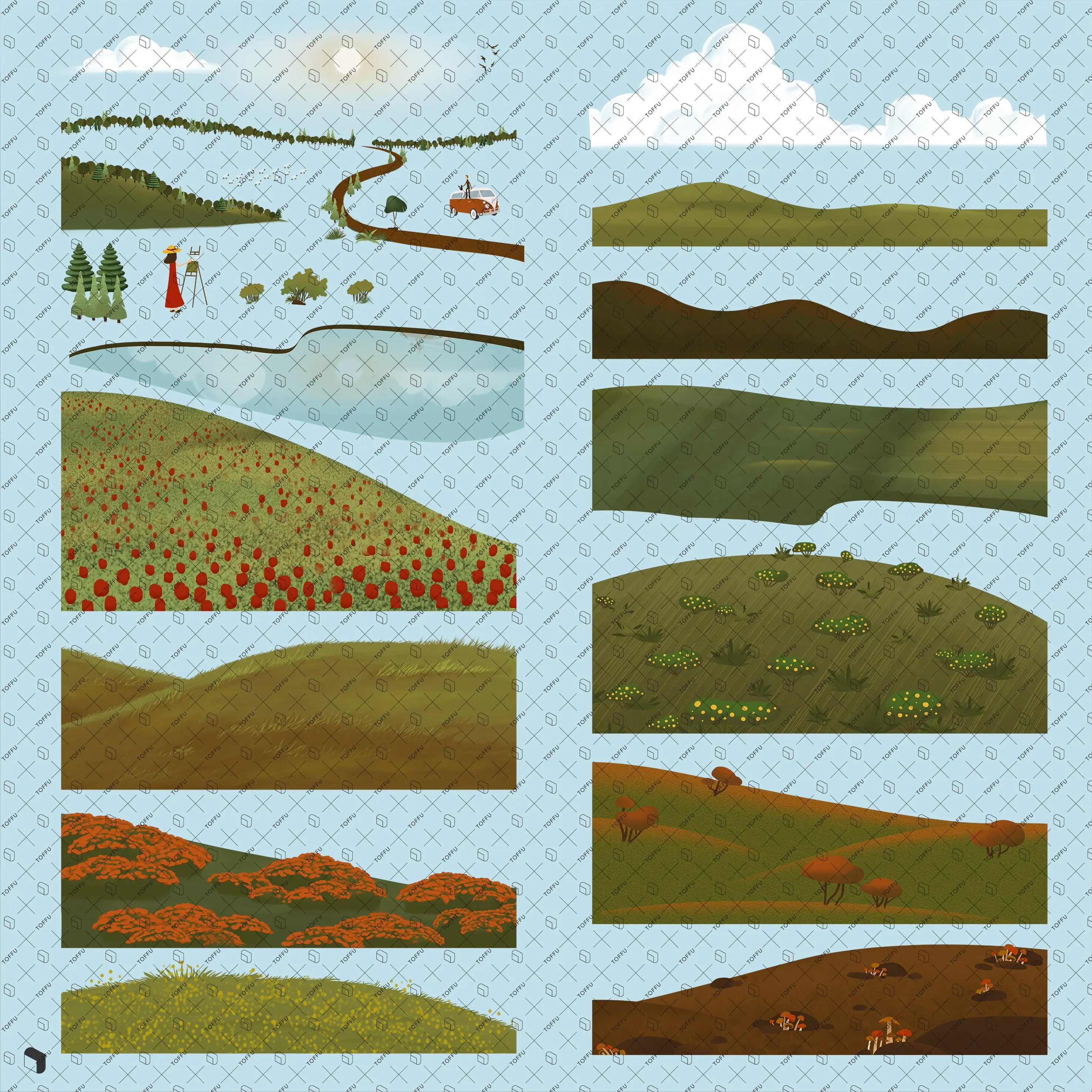Cutout Coloring Landscape Digital Artwork drawings | Toffu Co