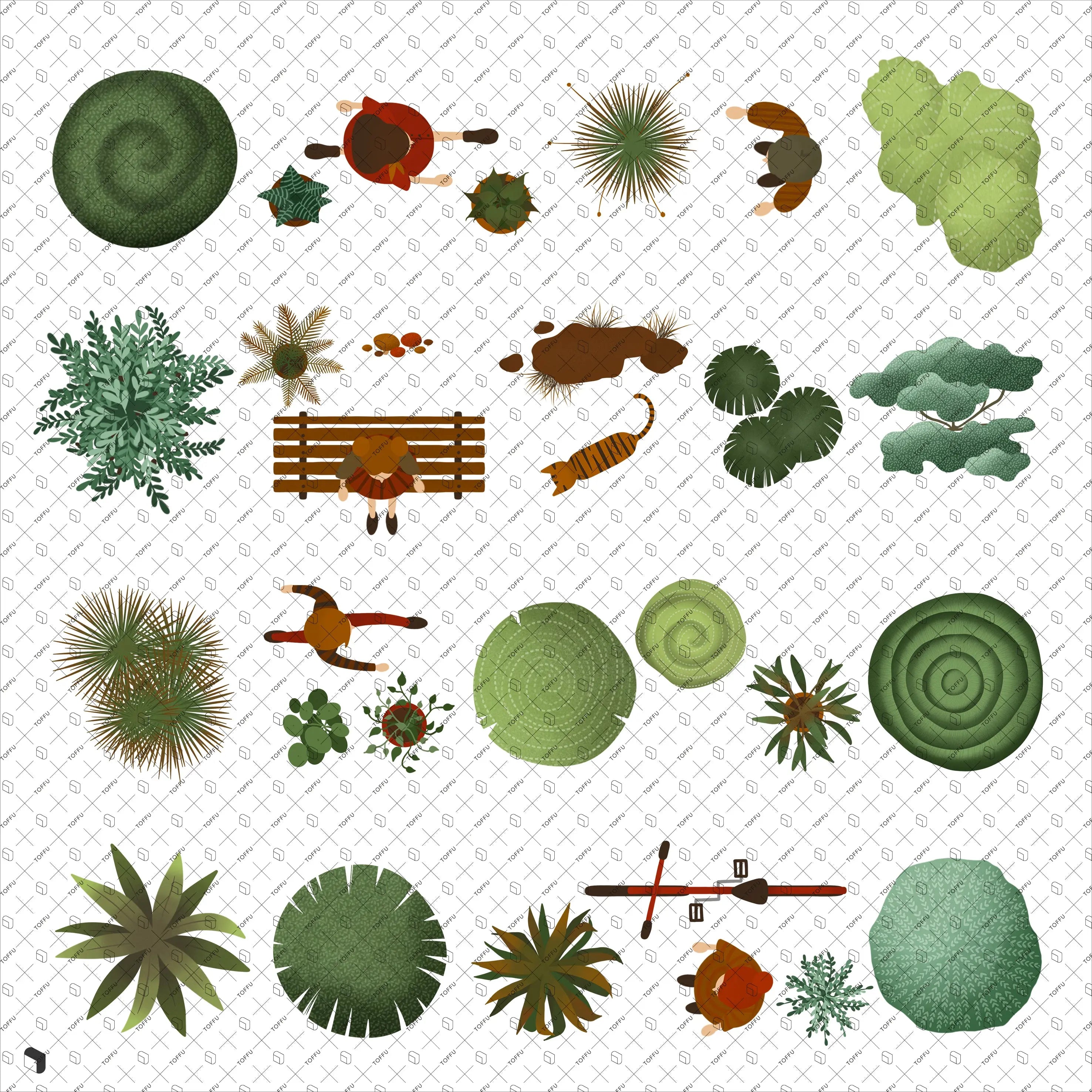 Cutout Coloring Vegetation Top View Uncategorized drawings | Toffu Co