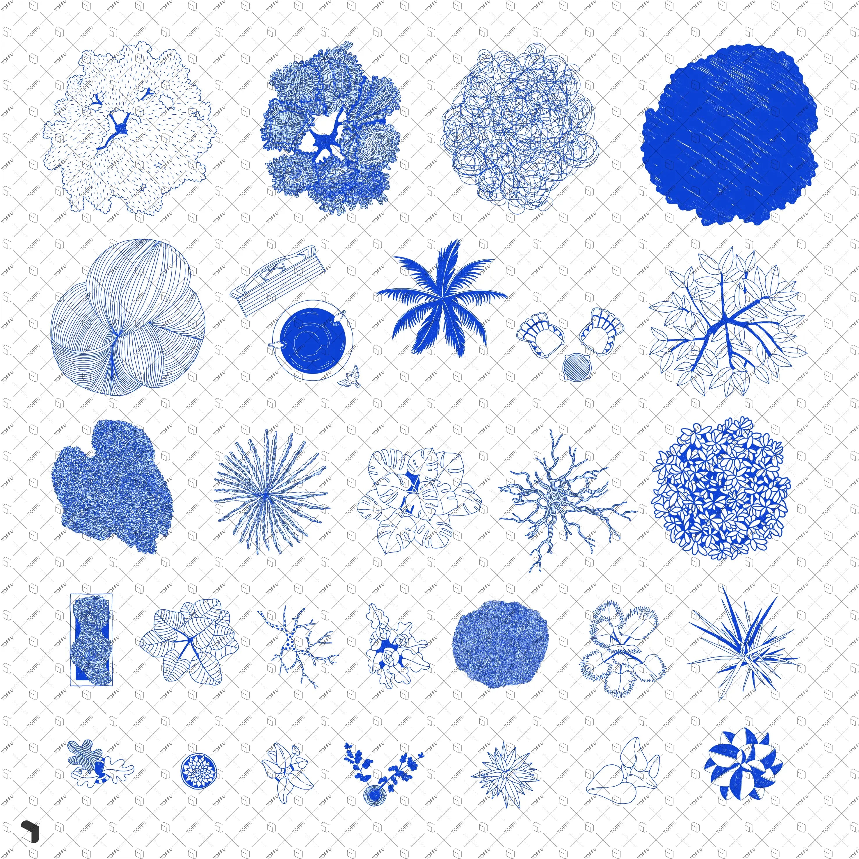 Cutout Hand-drawn Vegetation Top View Digital Artwork drawings | Toffu Co