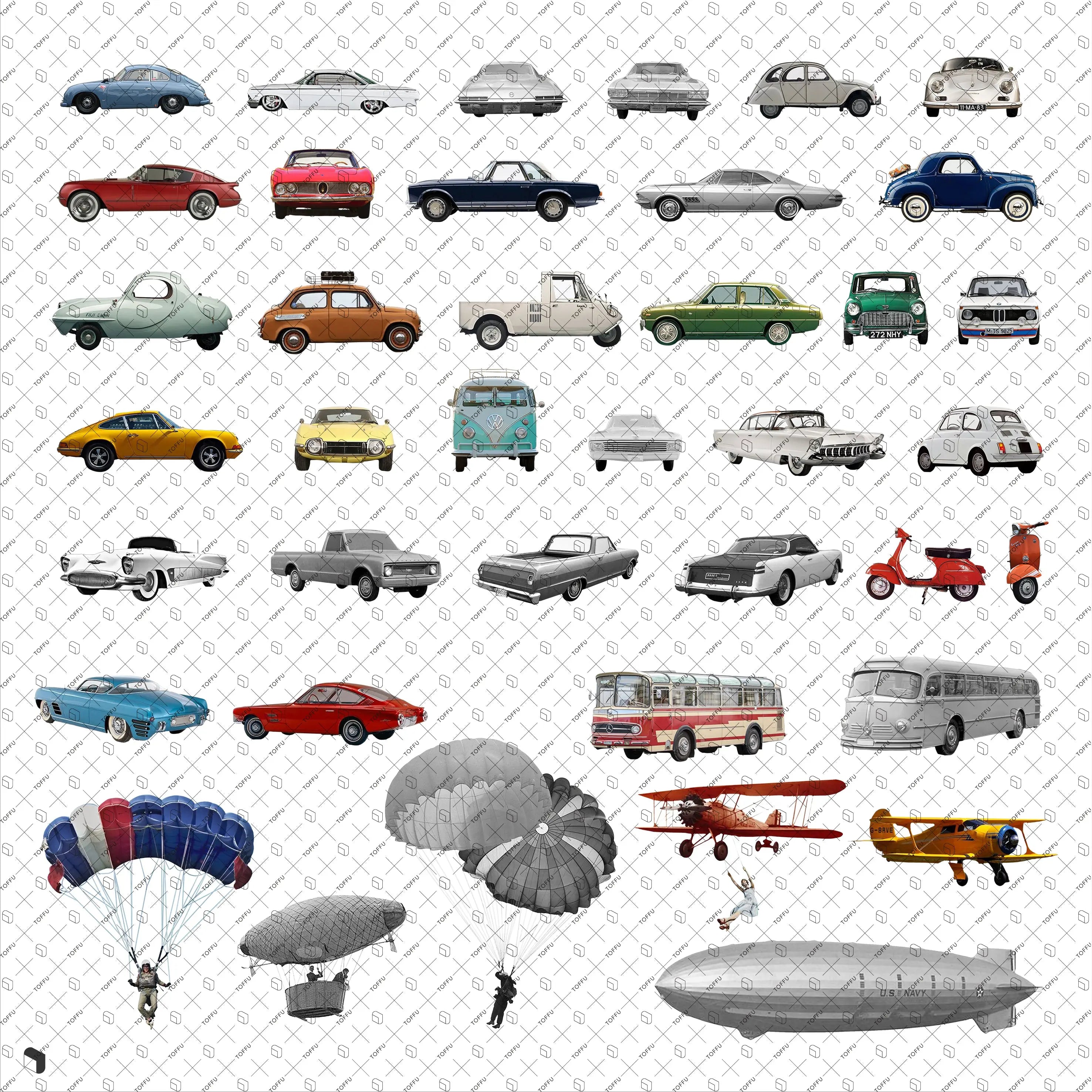 Cutout Vintage Vehicle Digital Artwork drawings | Toffu Co