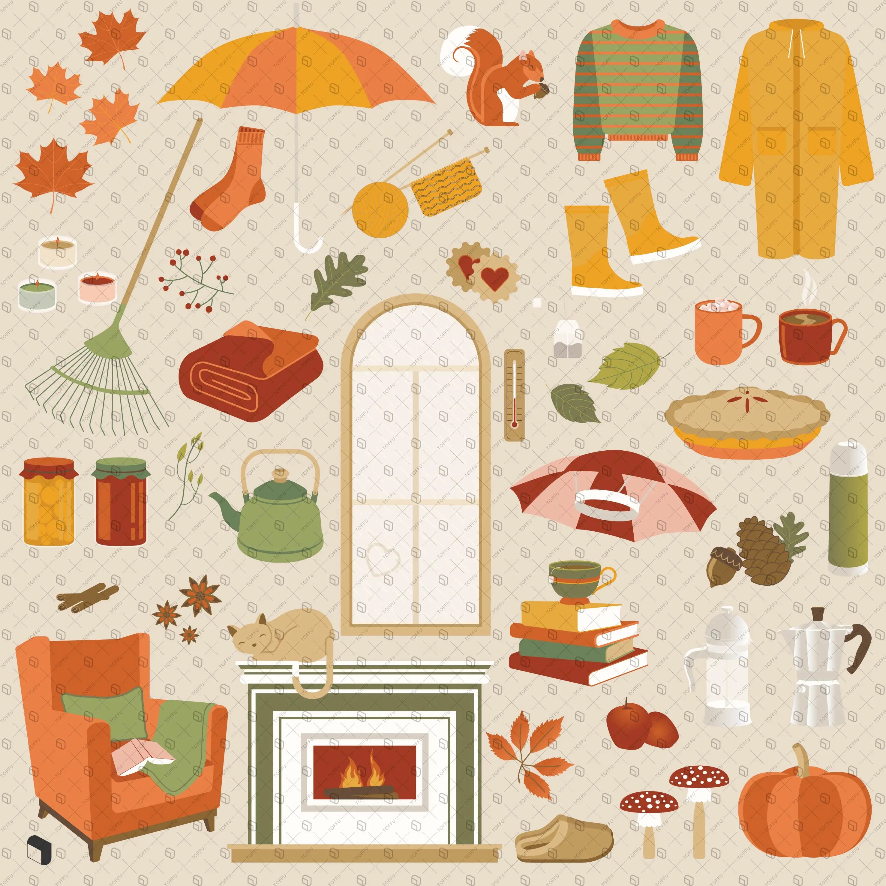 Flat Icon Autumn Digital Artwork drawings | Toffu Co