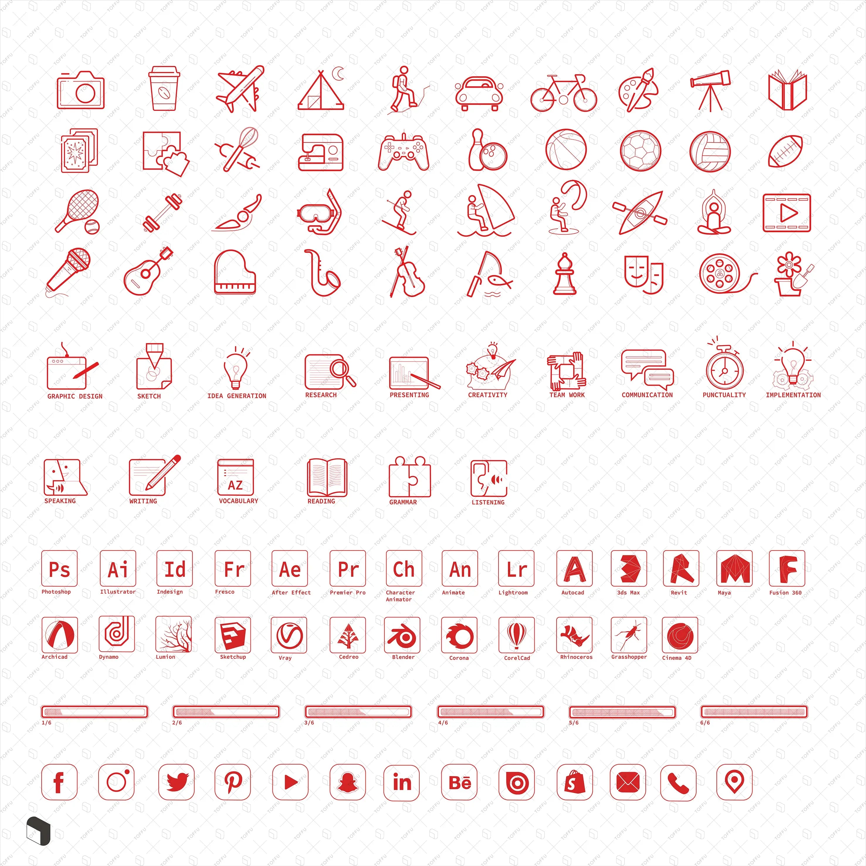 Simple CV Flat Icons Digital Artwork drawings | Toffu Co