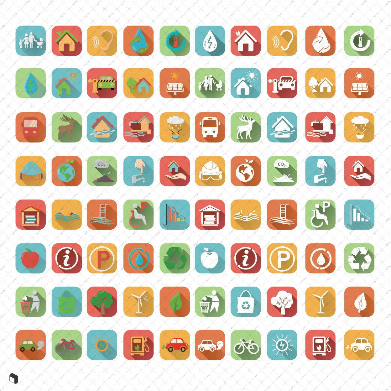 Sustainability Flat Icons Digital Artwork drawings | Toffu Co