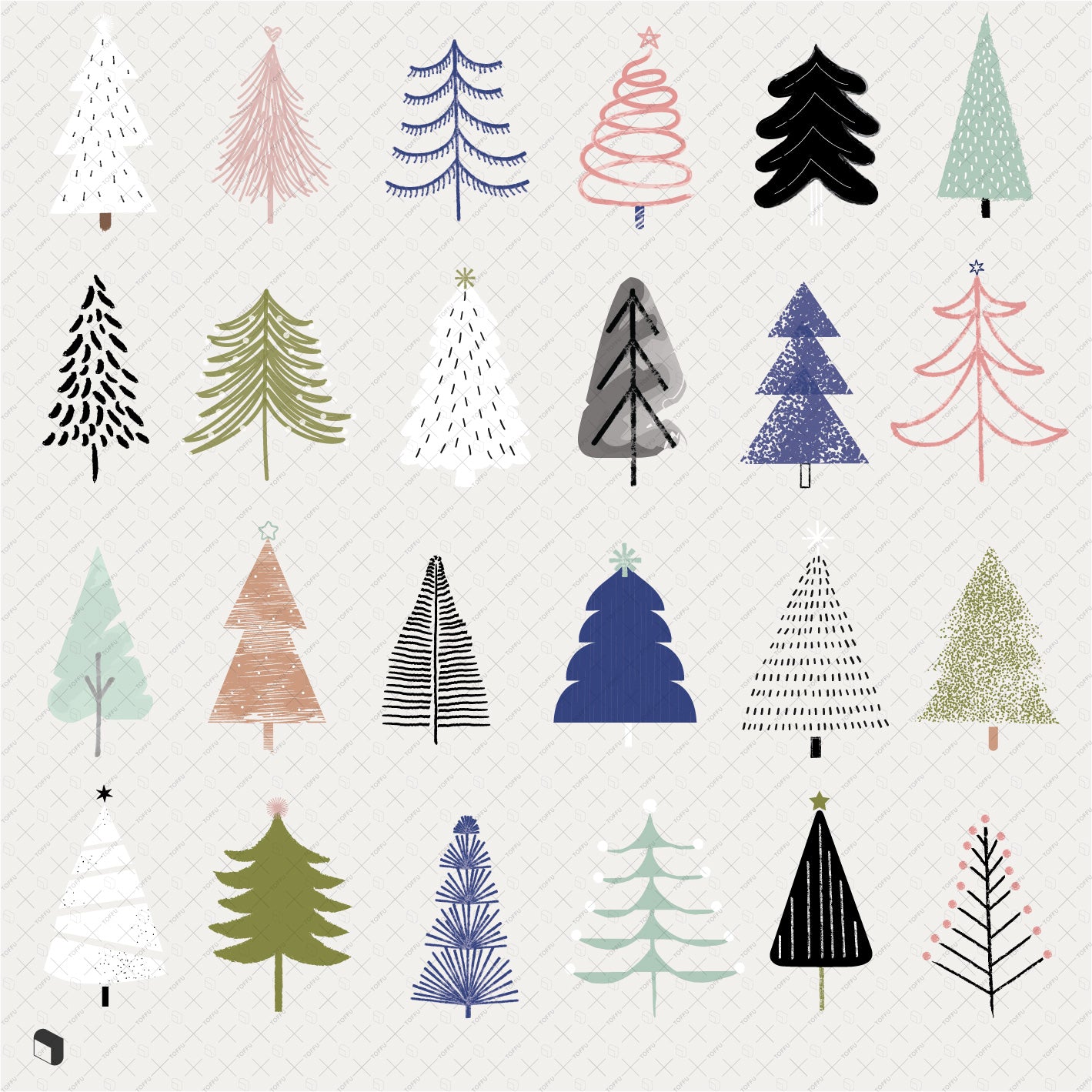 Flat Icon Christmas Trees - Toffu Co