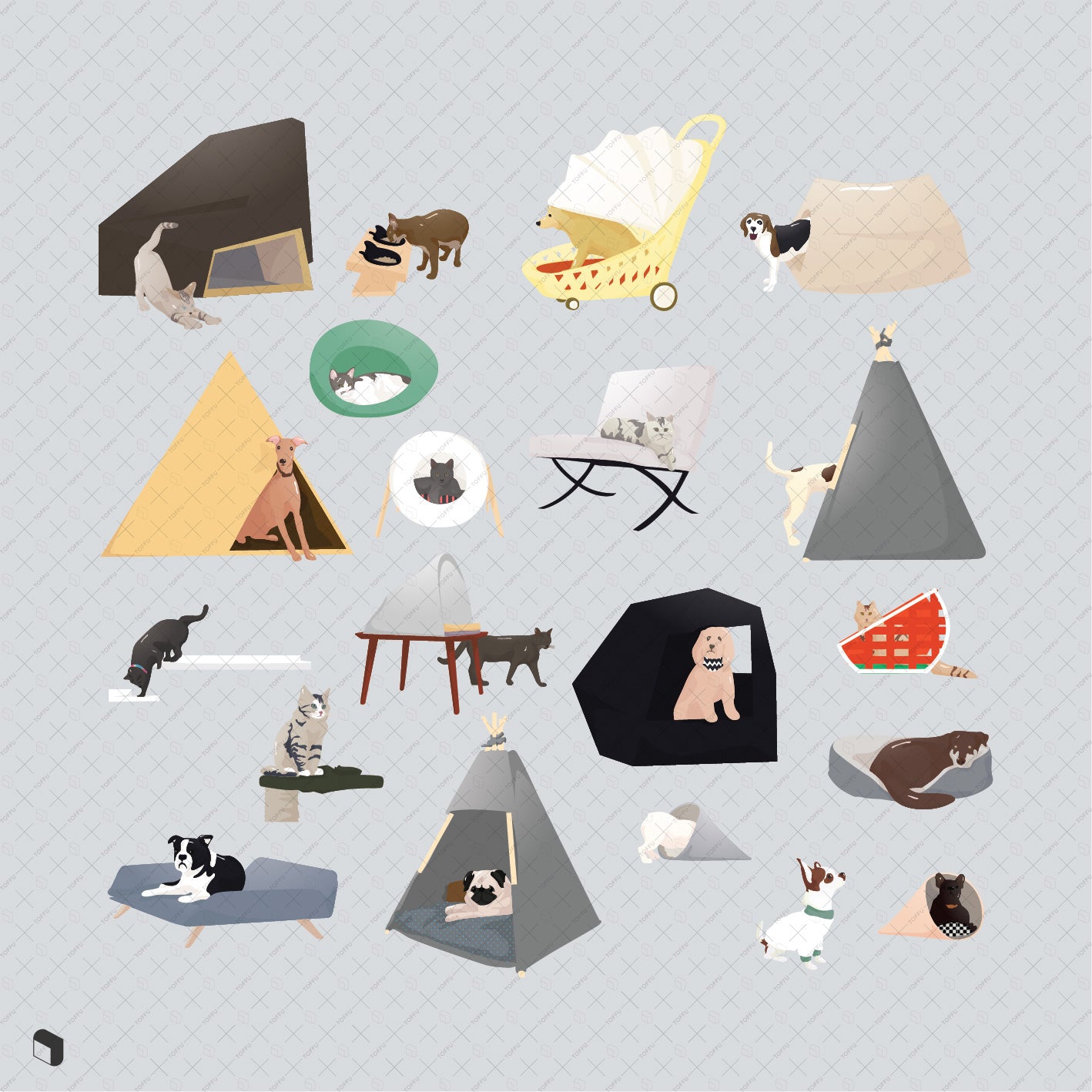 Flat Vector Cats and Dogs - Toffu Co