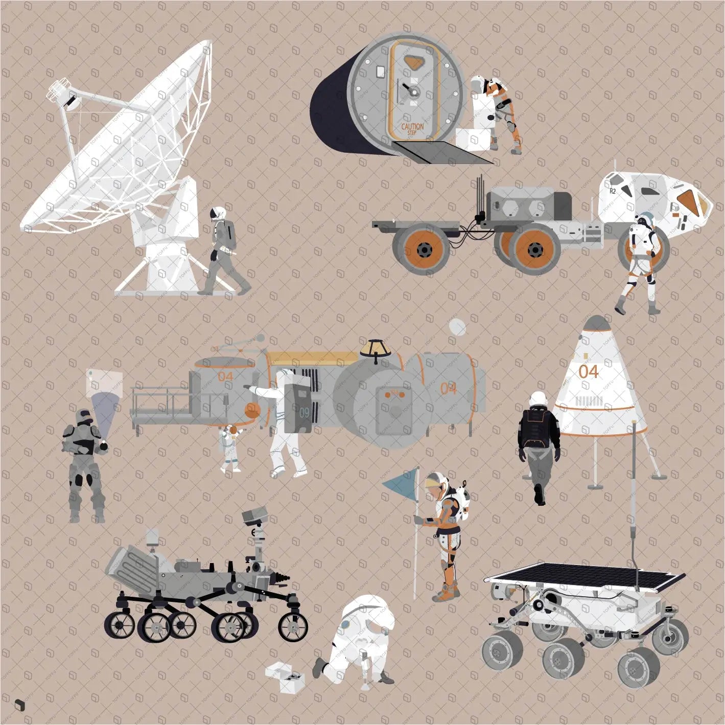 Flat Vector Mars Digital Artwork drawings | Toffu Co