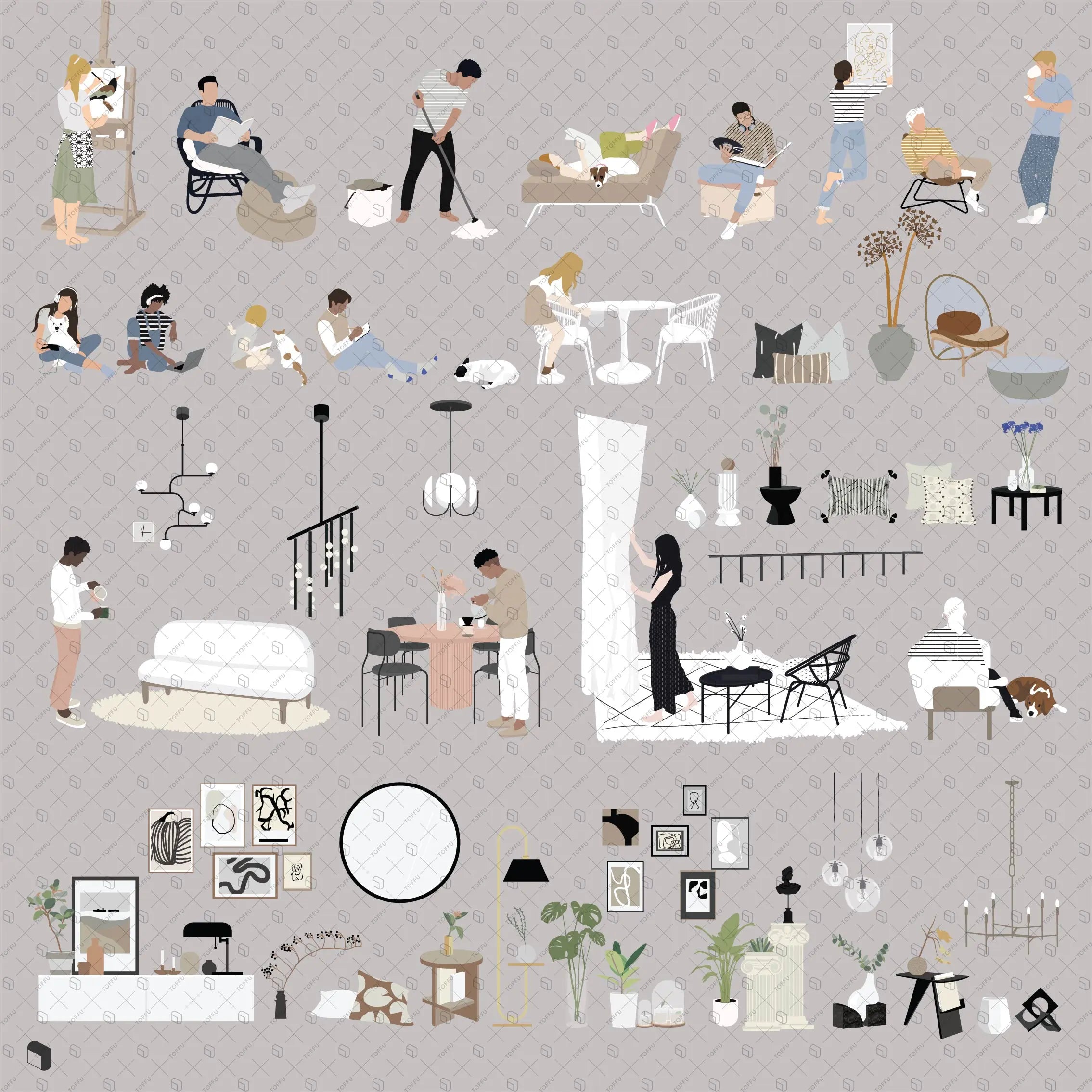Flat Vector Interior Creative Content Bundle Digital Artwork drawings | Toffu Co