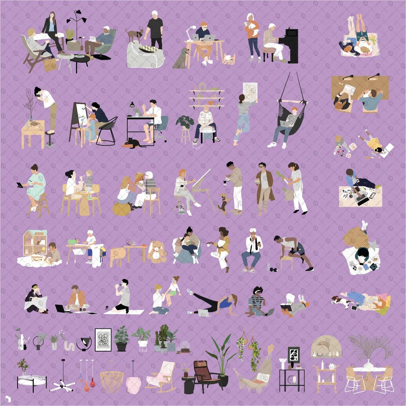 Flat Vector Indoor Editor's Picks Kit Digital Artwork drawings | Toffu Co