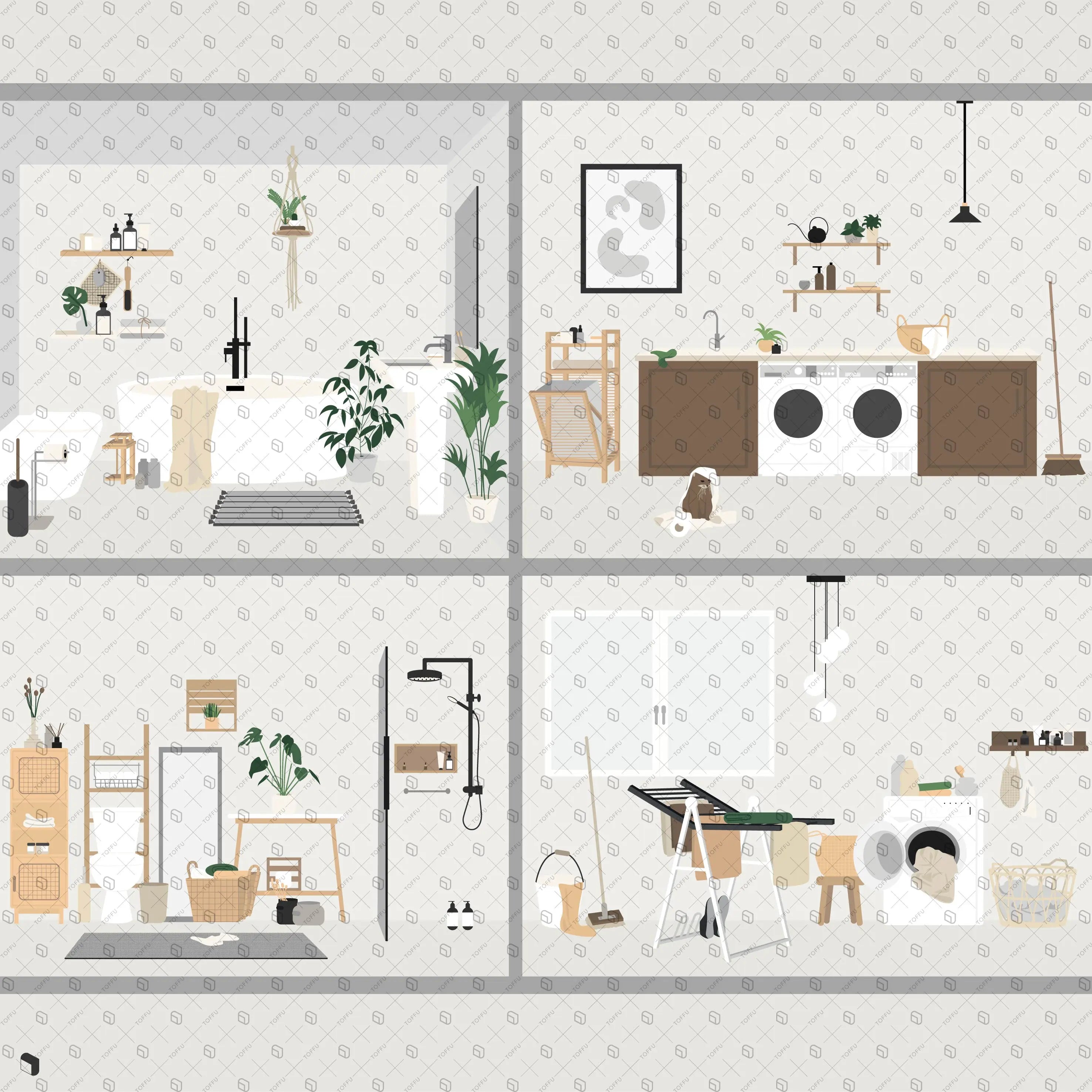 Flat Vector Bathroom Furniture Digital Artwork drawings | Toffu Co