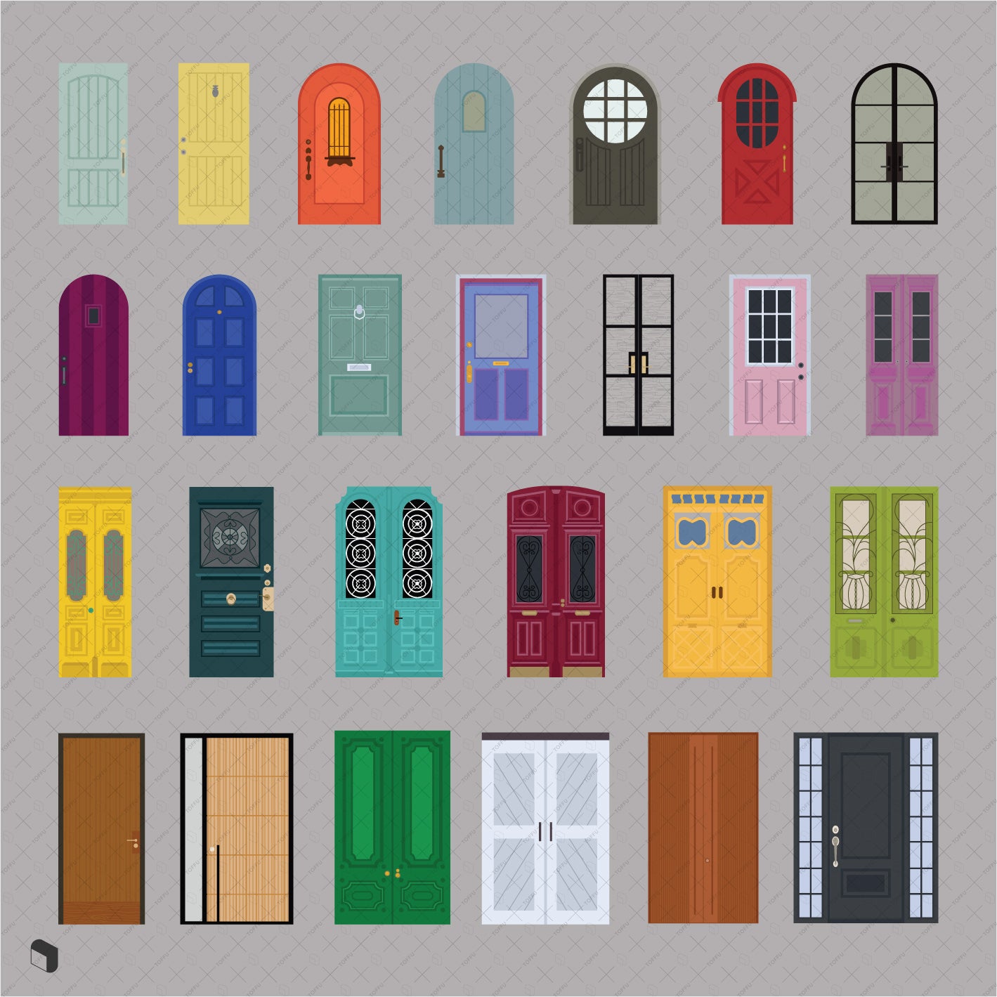 Free - Flat Vector Colorful Doors - Toffu Co