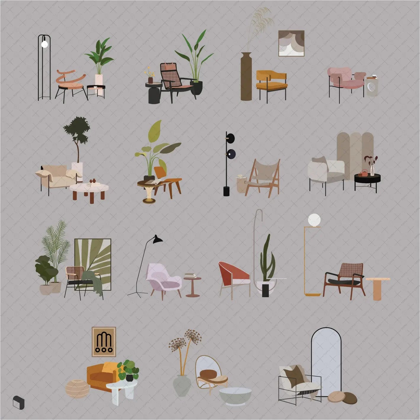 Flat Vector Corner Chair - Toffu Co