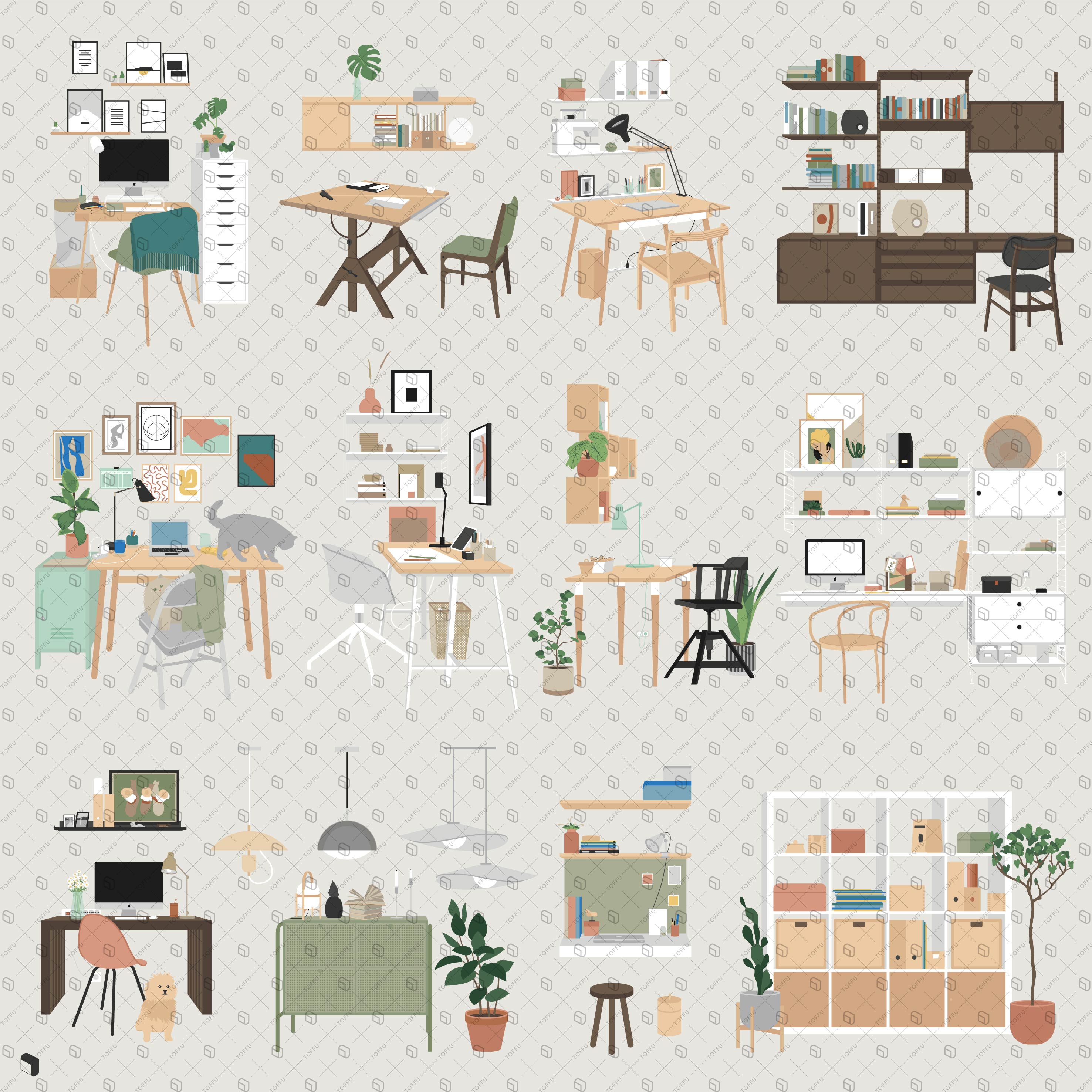 Flat Vector Home Office Furniture PNG - Toffu Co