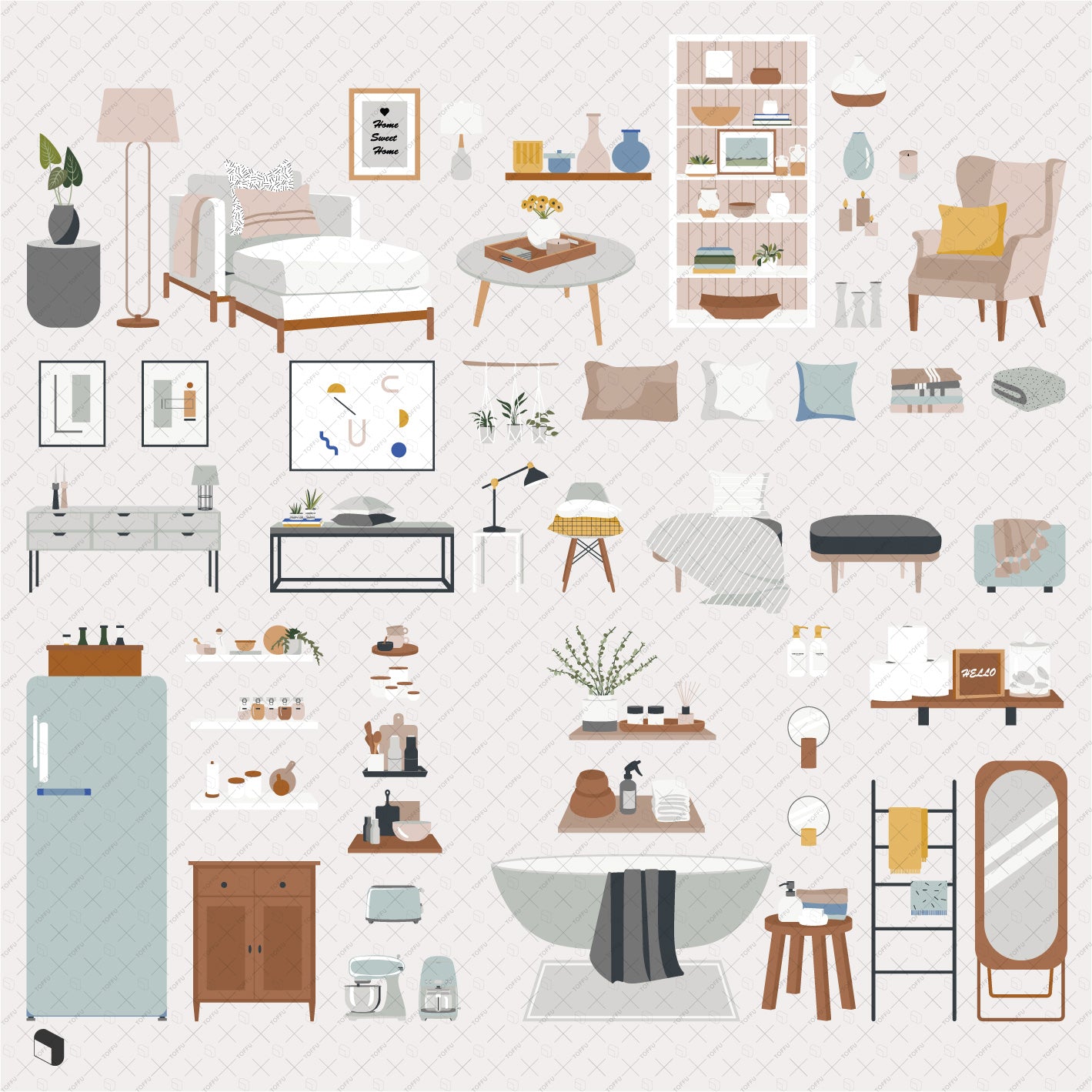 Flat Vector Hygge Furniture PNG - Toffu Co